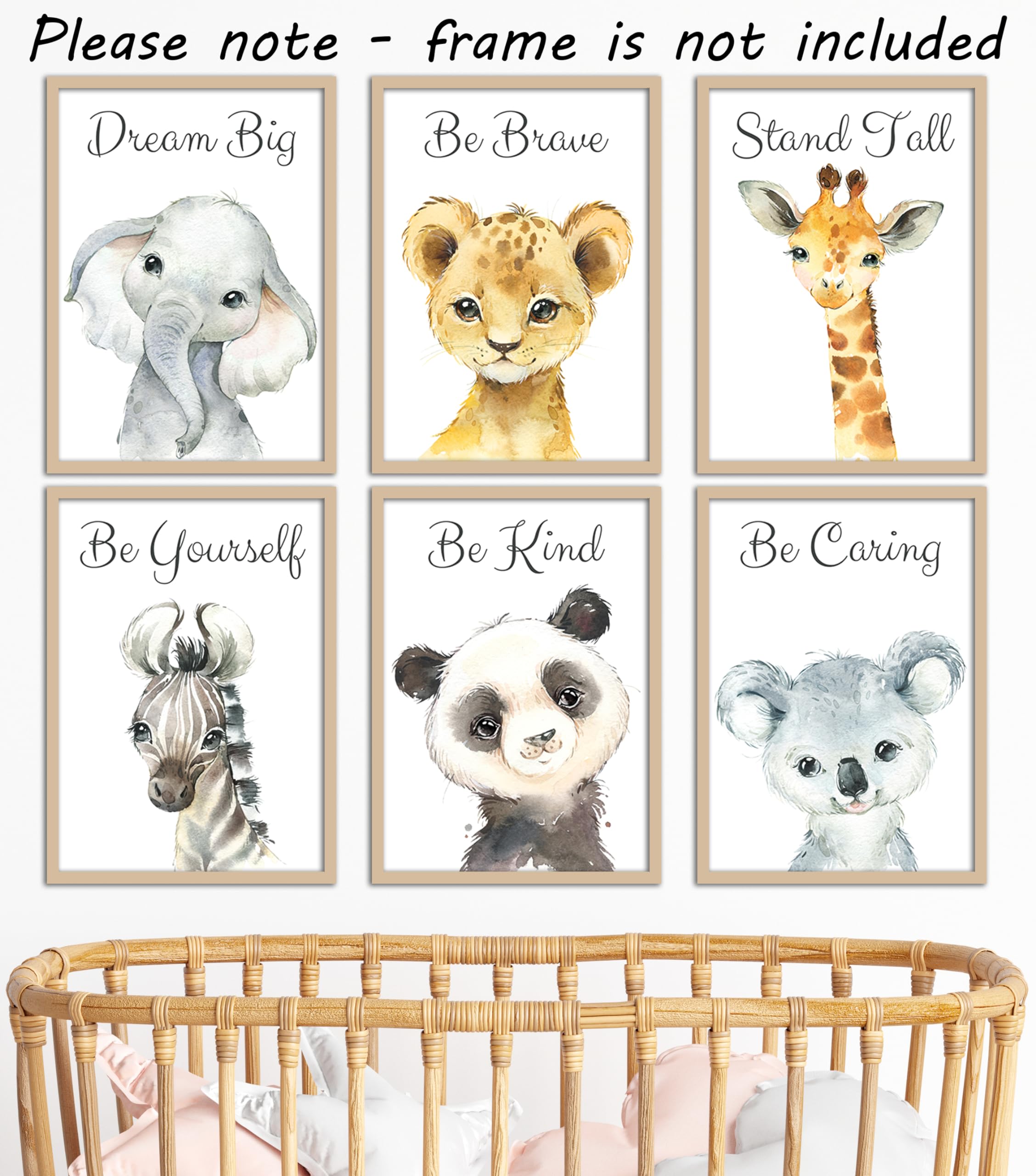 Baby Safari Animals For Girl Or Boy Nursery Bedroom, Set Of 6 Unframed Wall Art Prints, Jungle Portrait Quote Posters, Nursery D