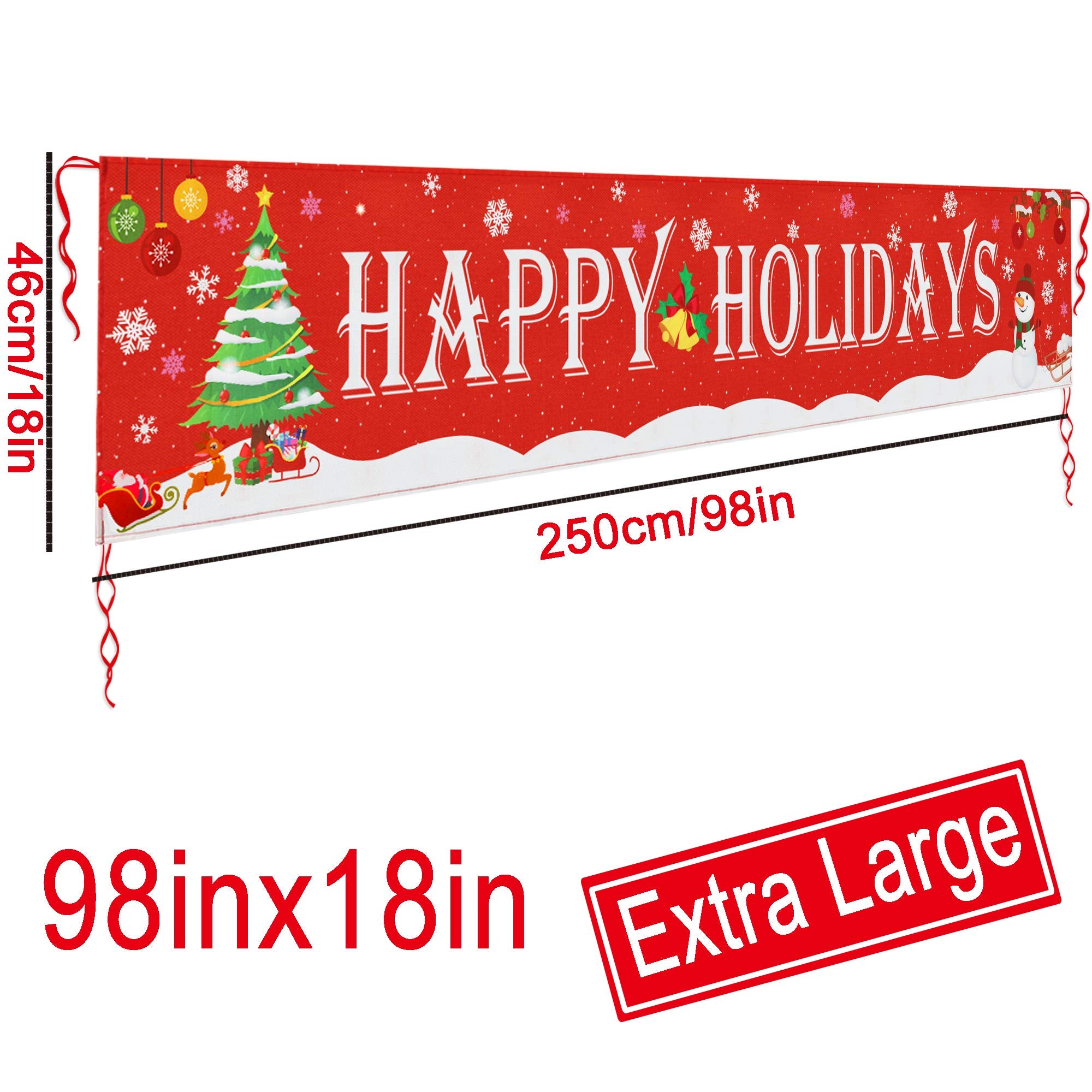 Large Happy Holidays Banner Outdoor | Red Christmas Banner Decorations | Xmas Party Supplies Outdoor & Indoor Decor (8.2 X 1.5 F