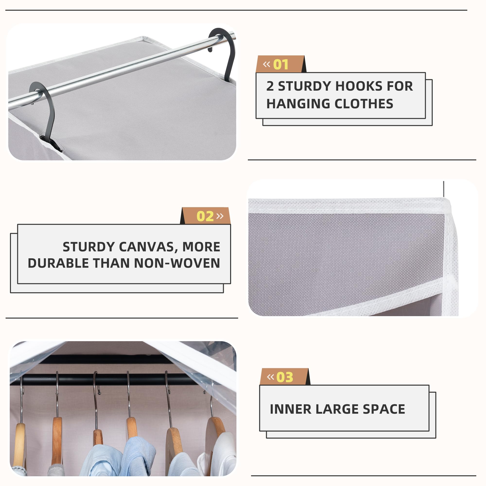 Storage Maniac 2-Pack Hanging Garment Bag Zipper Cover With Sealed Clear Window, Long Garment Cover For Closet Storage Wardrobe