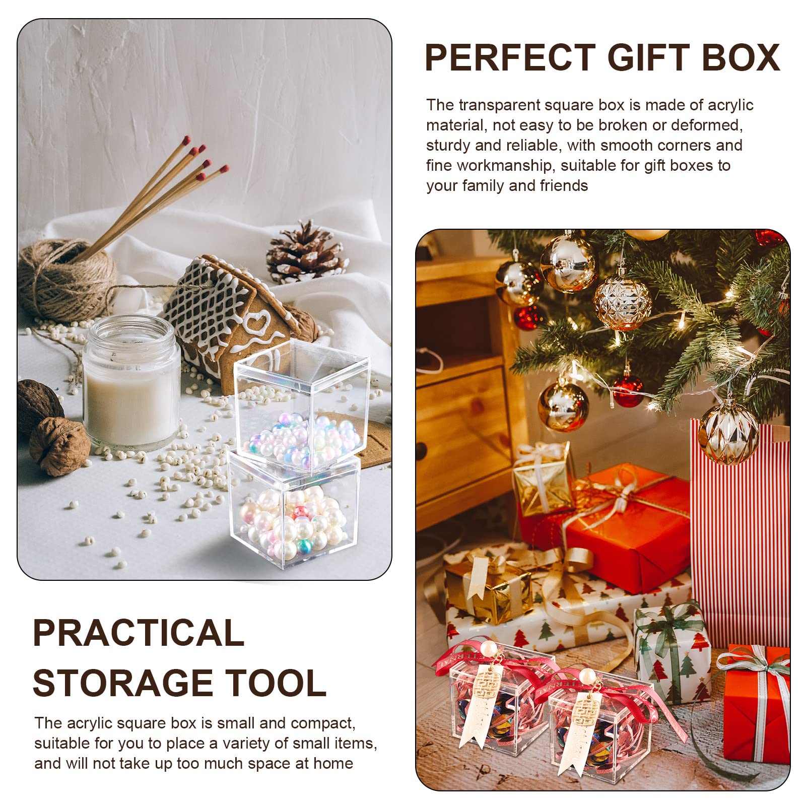 Tuanse 150 Pcs Acrylic Box with Lid Clear Small Acrylic Box Plastic Square Cube with Lid Mini Containers Display 2.2 x 2.2 x 2.2