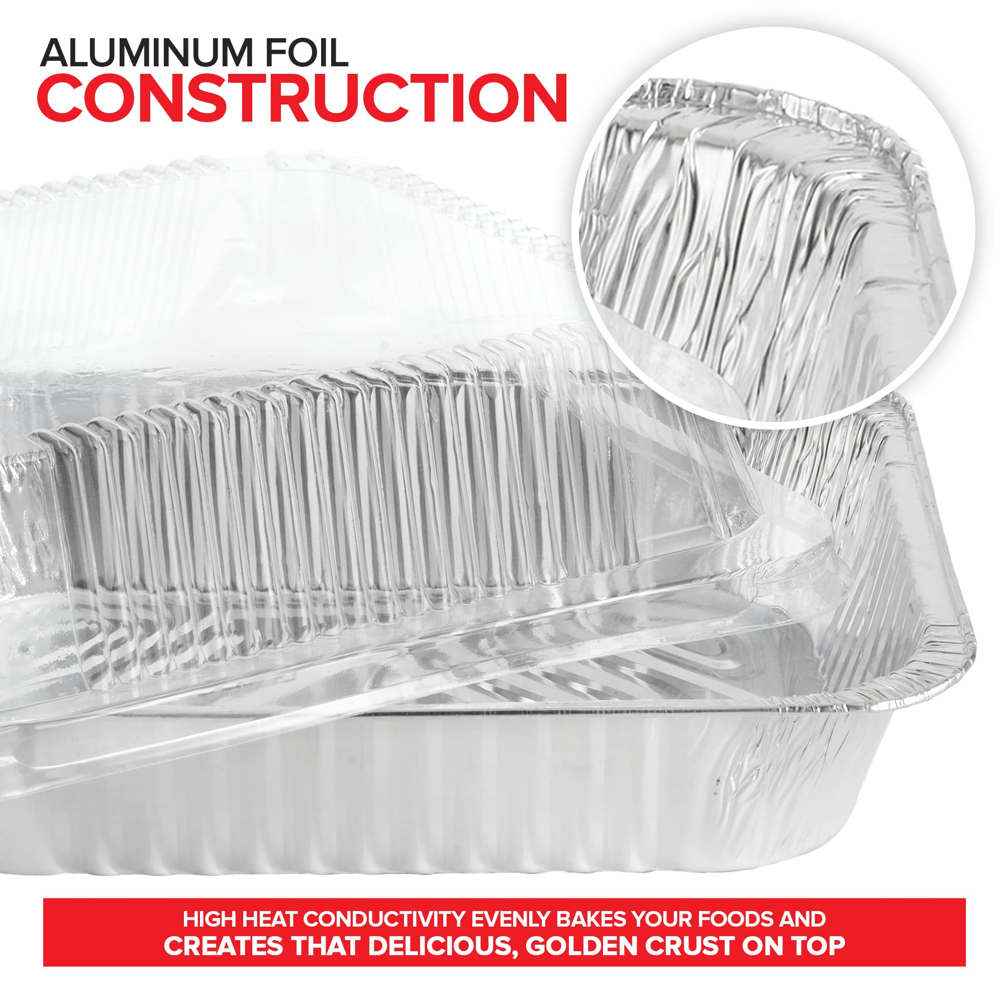 Stock Your Home 9X13 Disposable Baking Pan With Lid (10 Pack) Heavy Duty Aluminum Cake Pans With Lids, Clear Plastic Cover, Food