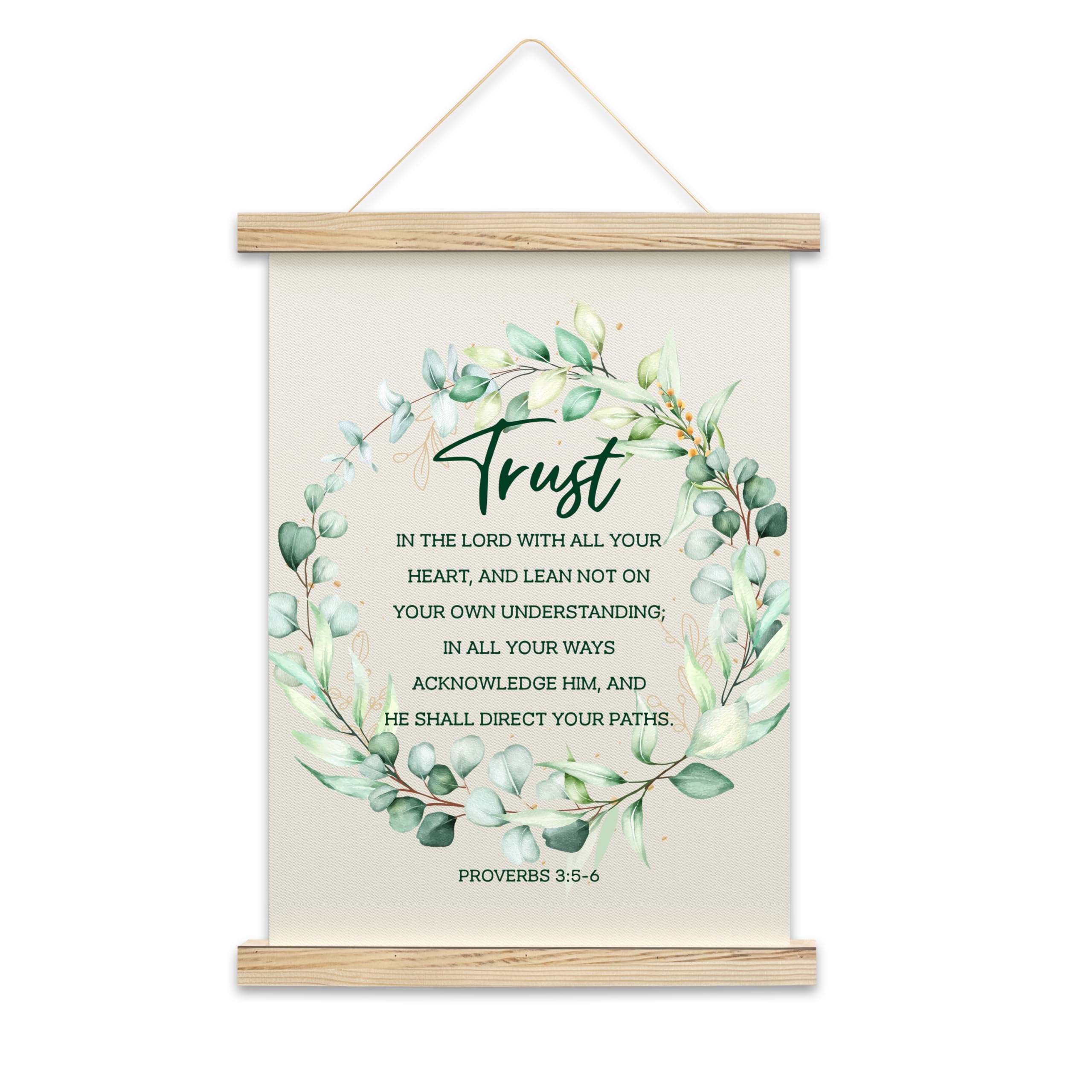 Qudncr Christian Scripture Hanging Flag Decor, Greenery Religious Bedroom Wall Art, Bible Verse Green Poster Hanger For Farmhous