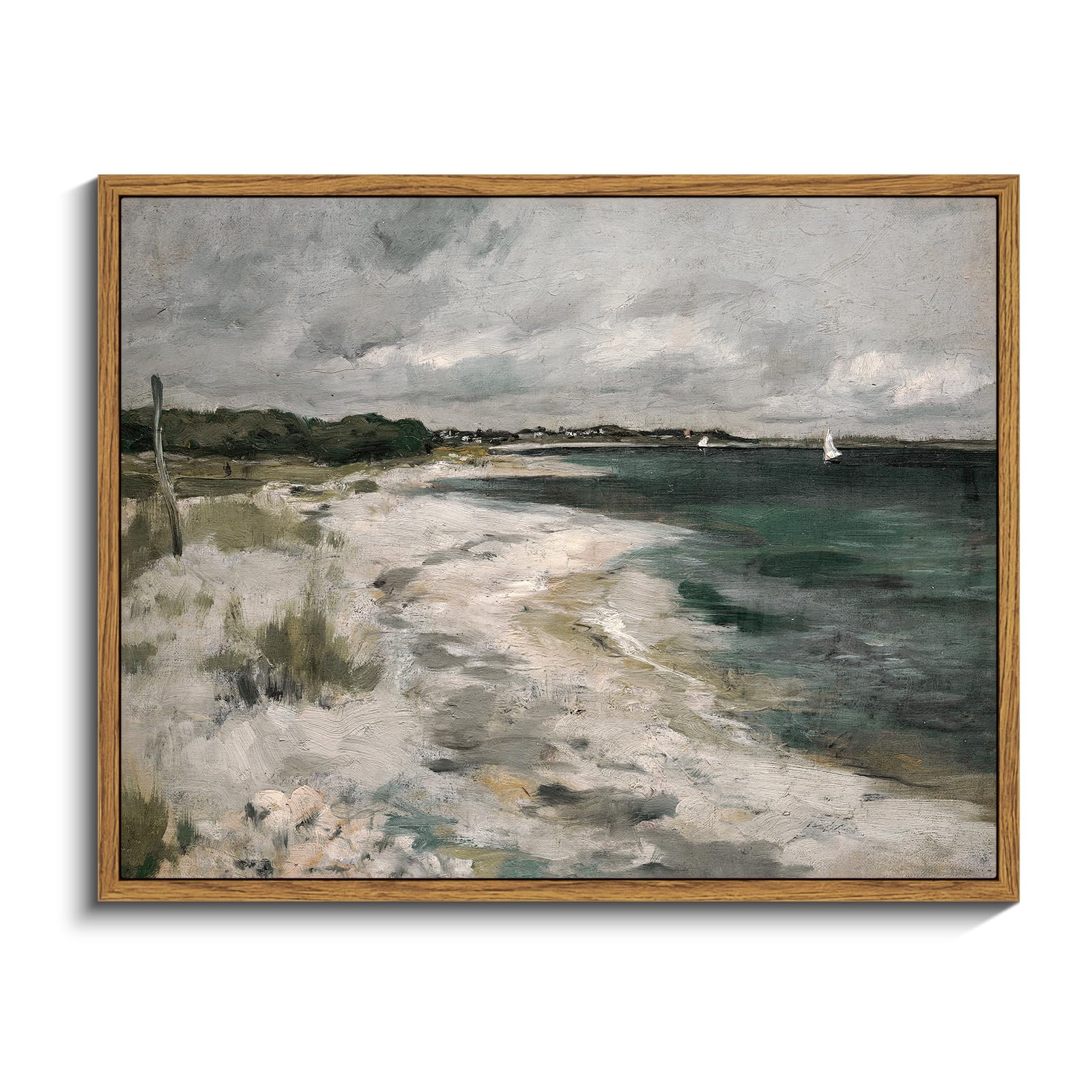 Insimsea Framed Canvas Wall Art Vintage Decor, Rustic Coastal Wall Art For Living Room, Storm Clouds Seaside Oil Painting Pictur