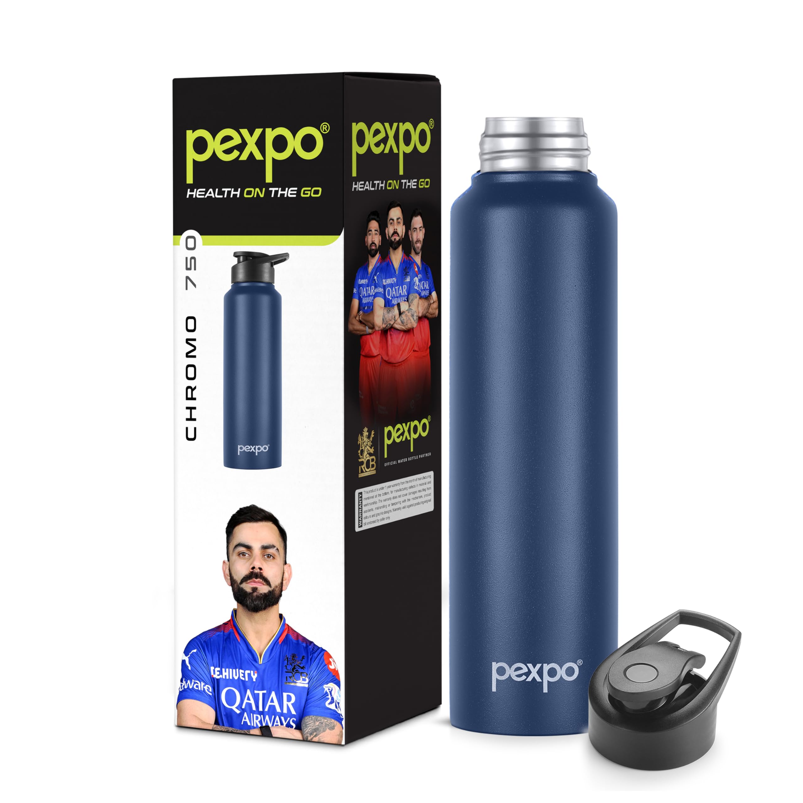 Pexpo Chromo Pro Stainless Steel Sports/Fridge Sipper Water Bottle 750Ml, Denim Blue | Eco Friendly | Water Bottle For Office, G