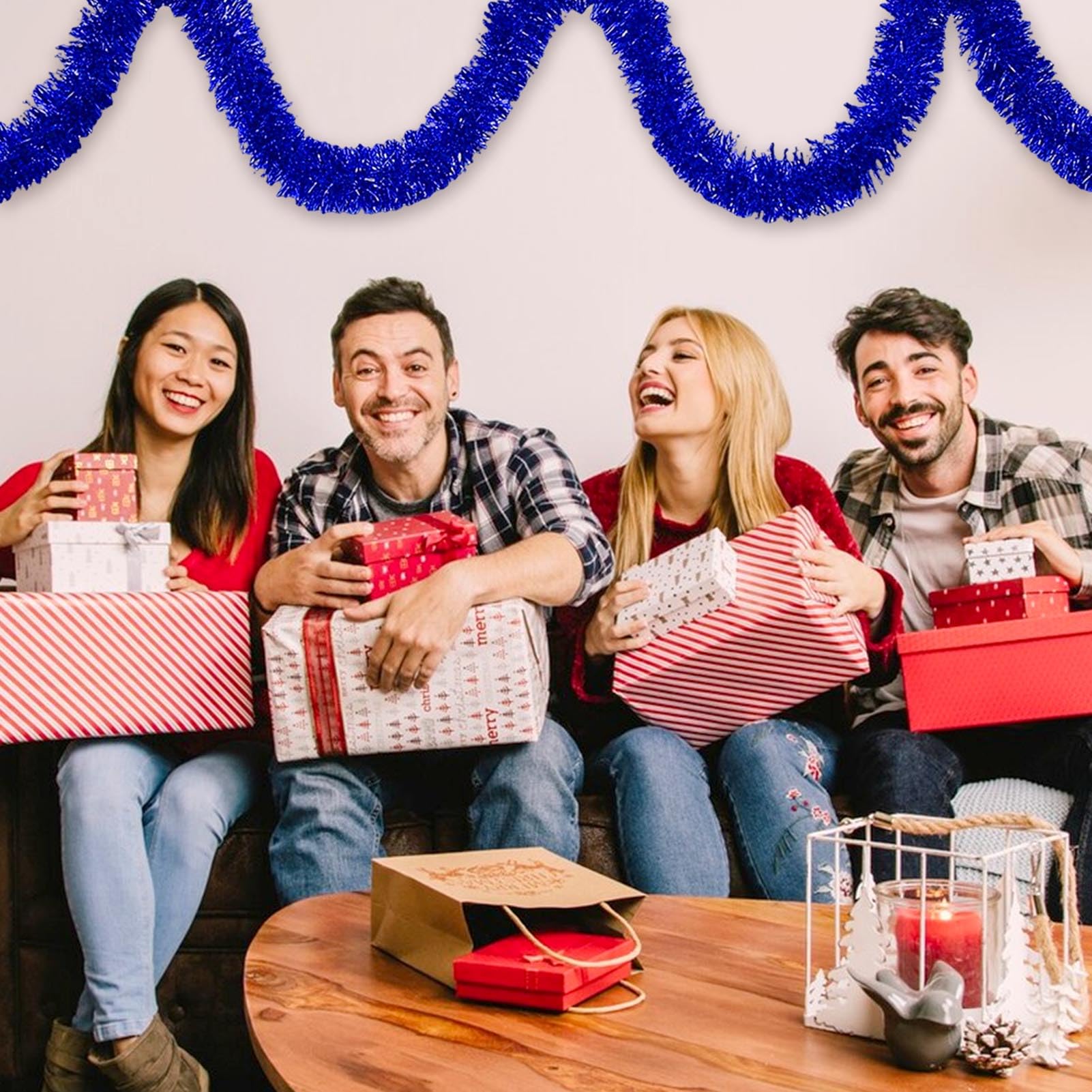 50 Feet Christmas Foil Fringe Banner Metallic Tassle Garland Metallic Backdrop Parade Floats Shiny Hanging Ceiling, Valentine's,