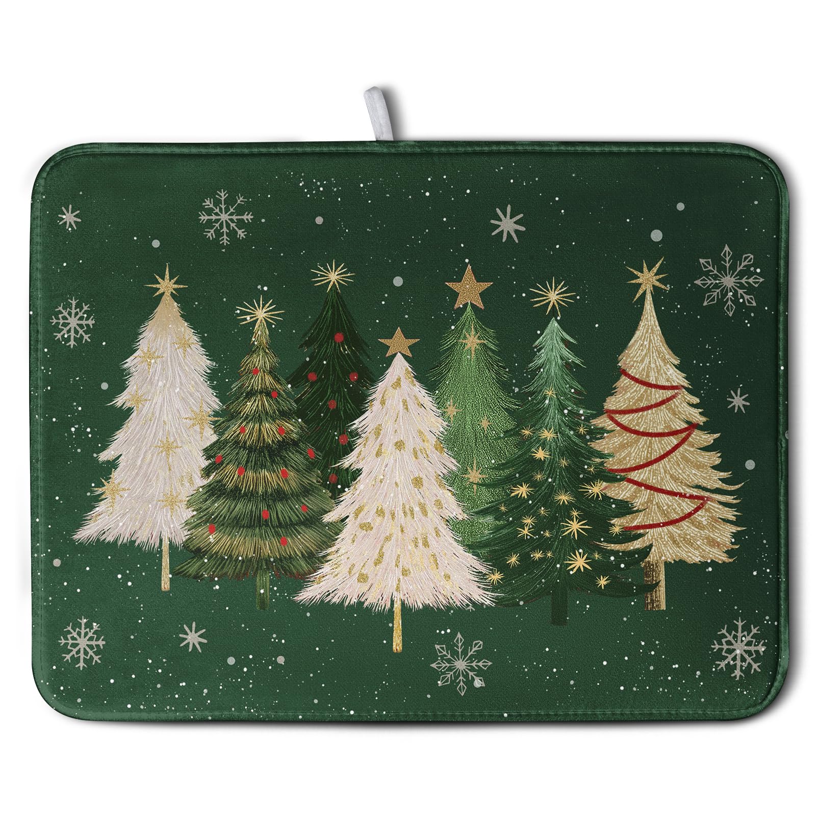 Wnoesat Green Christmas Tree Snowflakes Dish Drying Mat for Kitchen Counter 18x24 Inch Winter Xmas Holiday Dish Rack Mat Absorbe