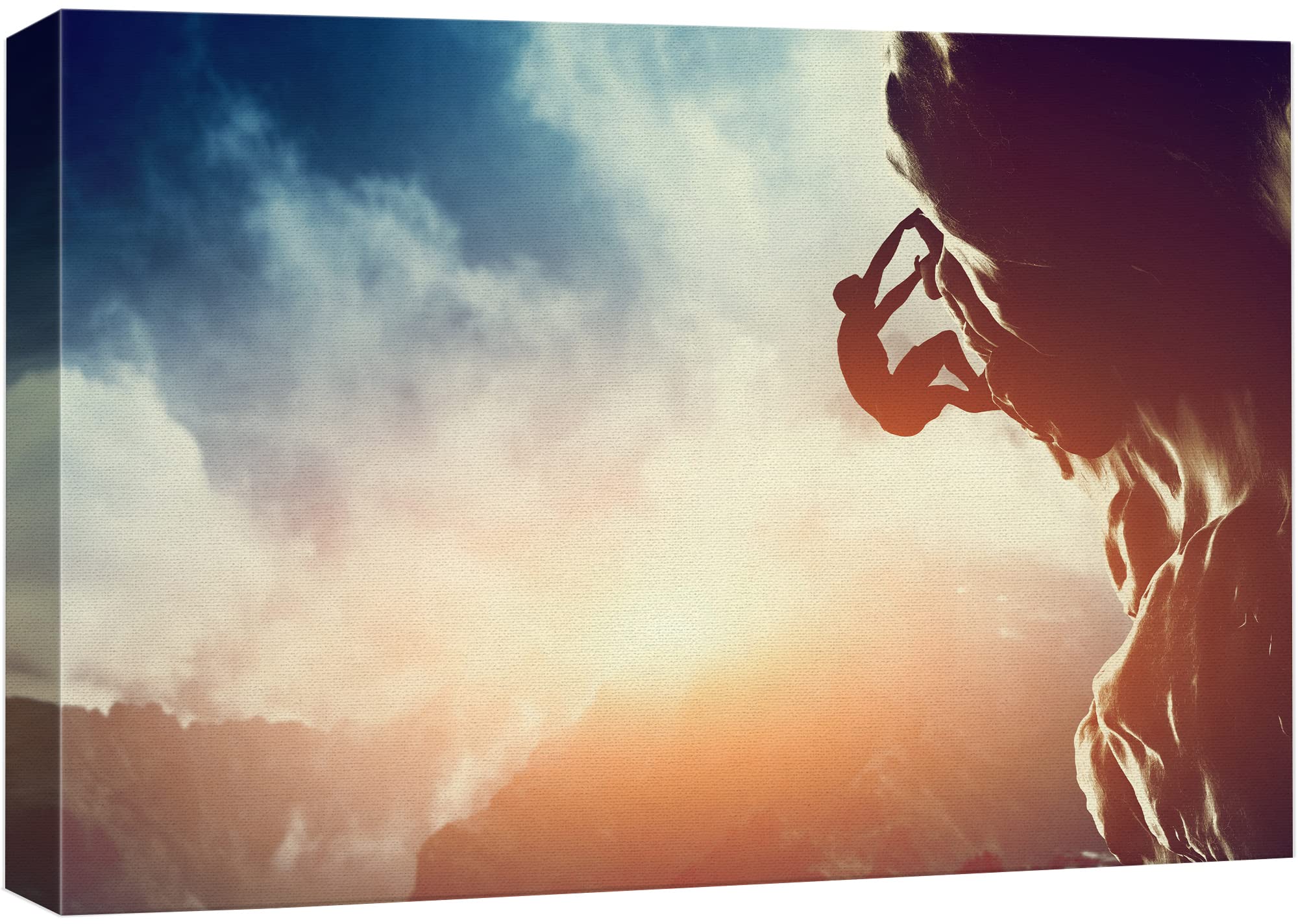 Canvas Prints Wall Art - Man Climbing On Rock Mountain At Sunset/Art Of Ambition | Modern Home Deoration/Wall Art Giclee Printin