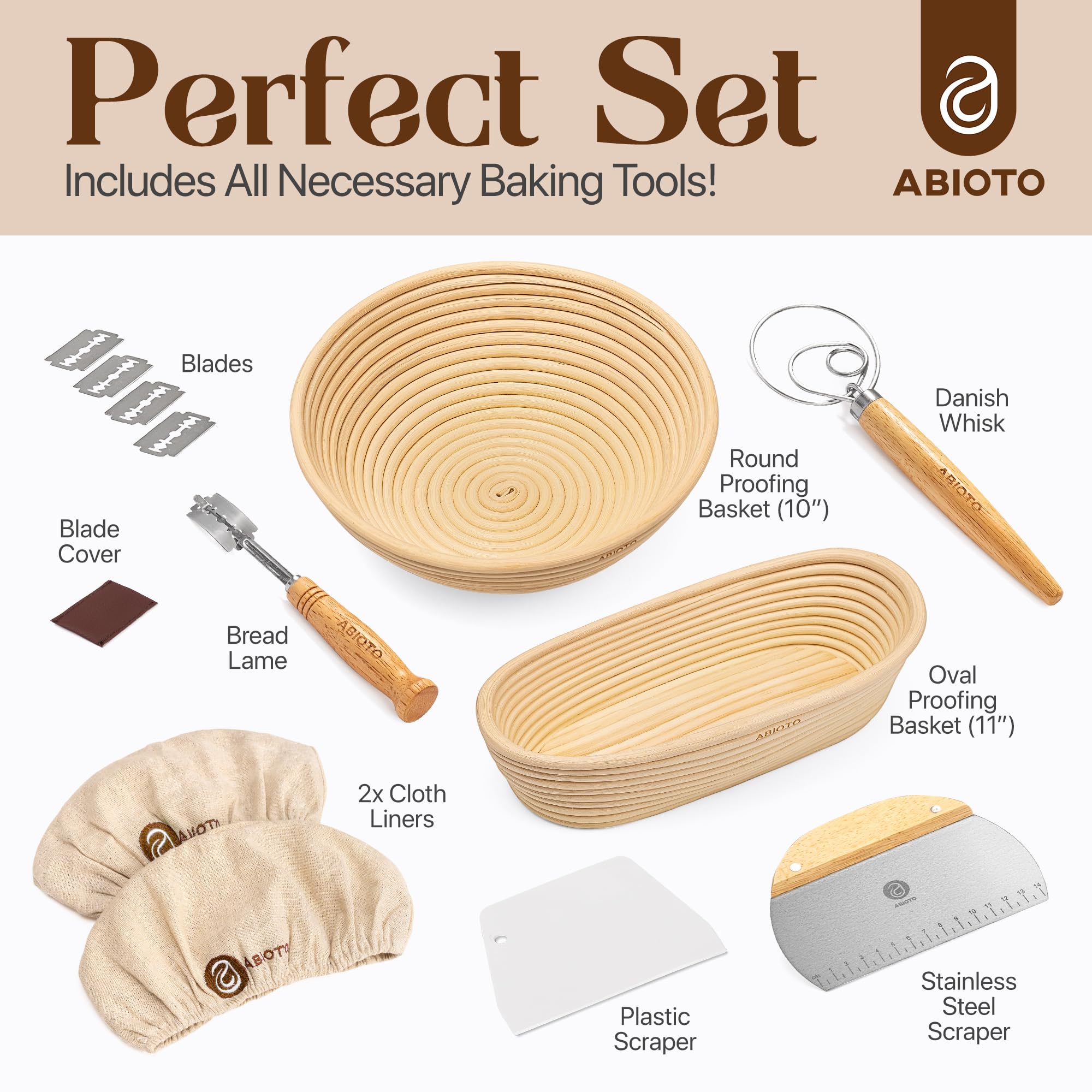 Sourdough Bread Baking Supplies And Proofing Baskets, A Complete Bread Making Kit Including 10'' Round & 11'' Oval Rattan Bannet