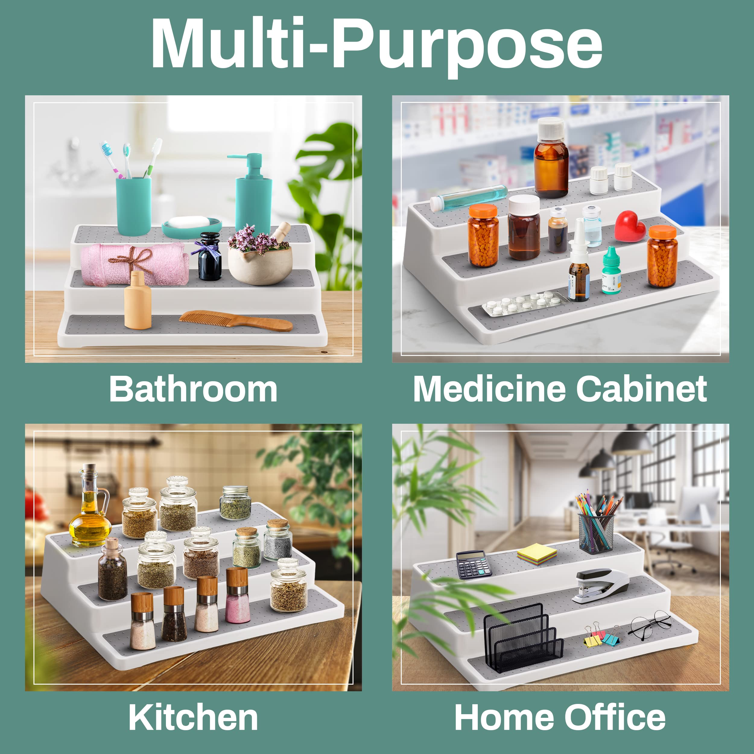 Home Intuition 3 Tier 14 inch Non-Skid Spice Rack Kitchen Pantry Organizer