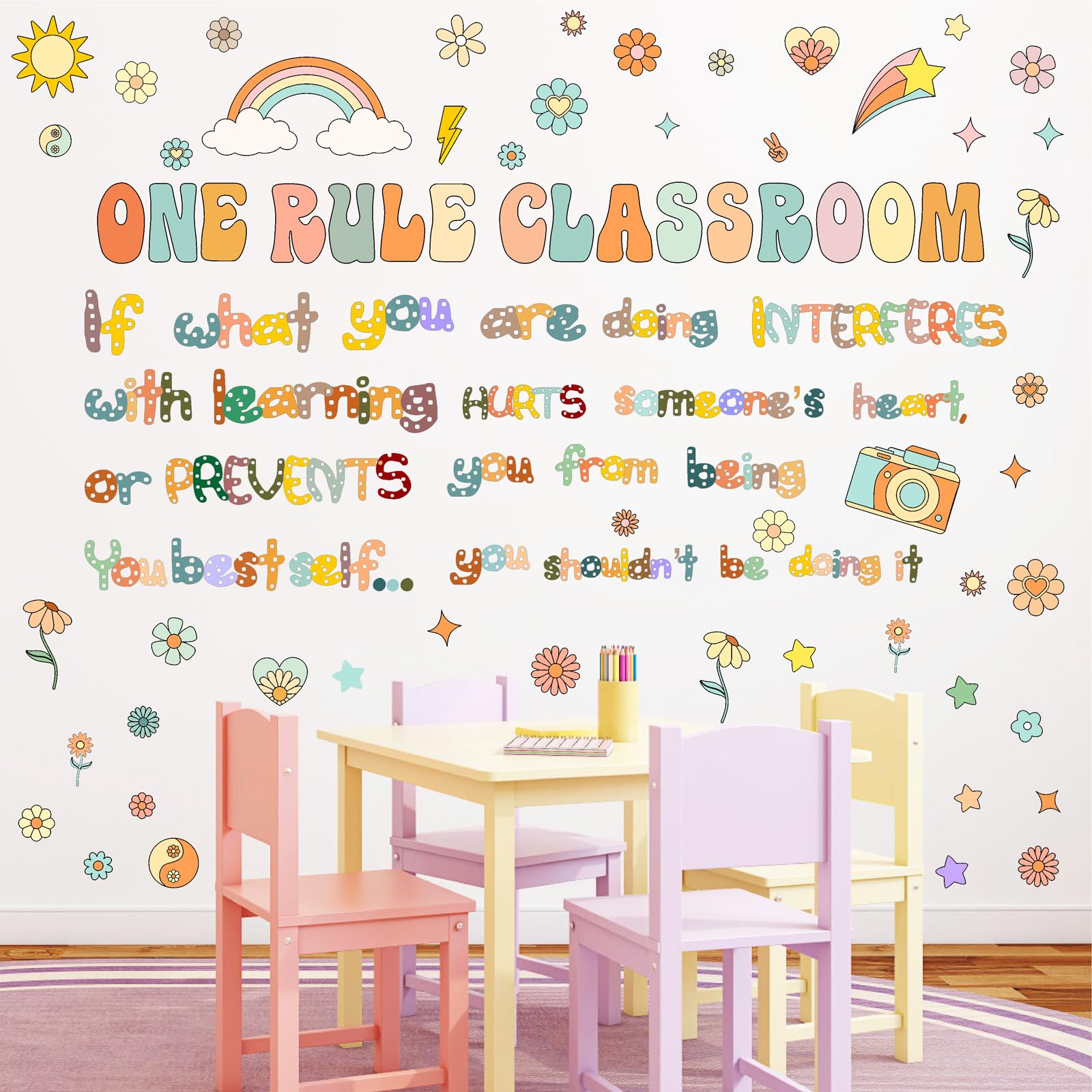 Classroom Wall Decals Colorful Inspirational Wall Decal Rainbow Flower Wall Sticker Peel And Stick For Nursery Playroom Preschoo