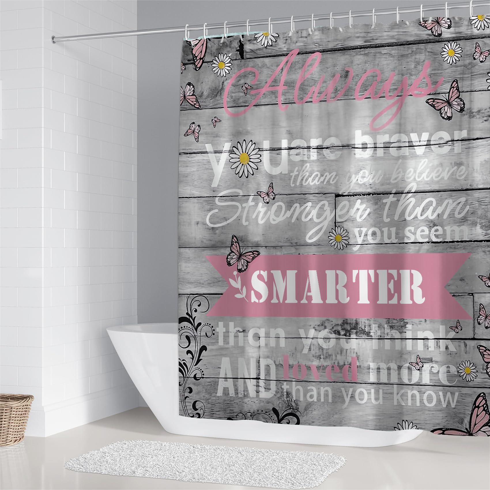 Azhm 4Pcs Inspirational Quotes Shower Curtain Sets With Rugs Floral Bathroom Decor Set With Shower Curtain And Rugs And Accessor