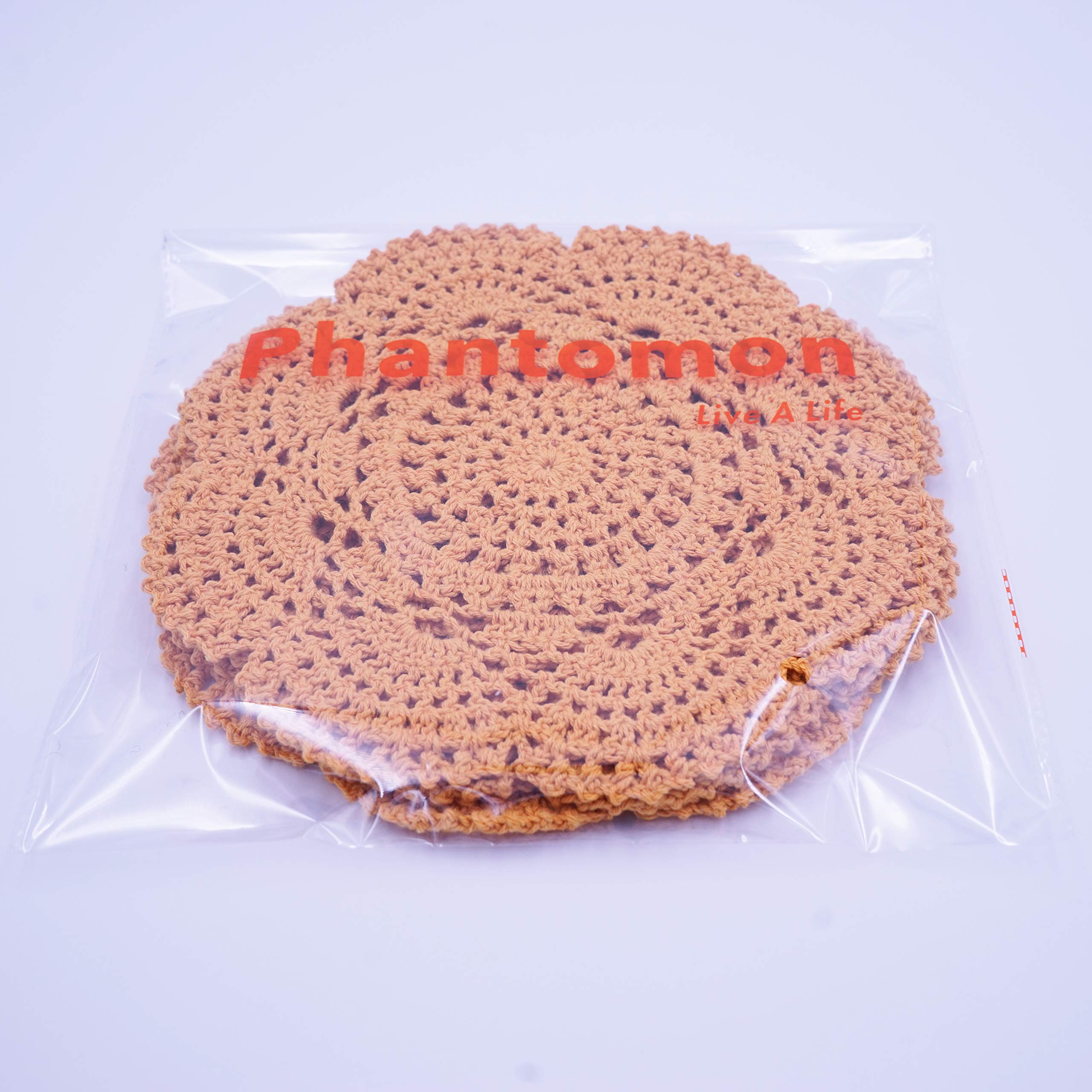 Phantomon 8 Inch Doilies Crochet Round Lace Doily Handmade Placemats 100% Cotton Crocheted Coasters, Pack Of 4 (Yellow)