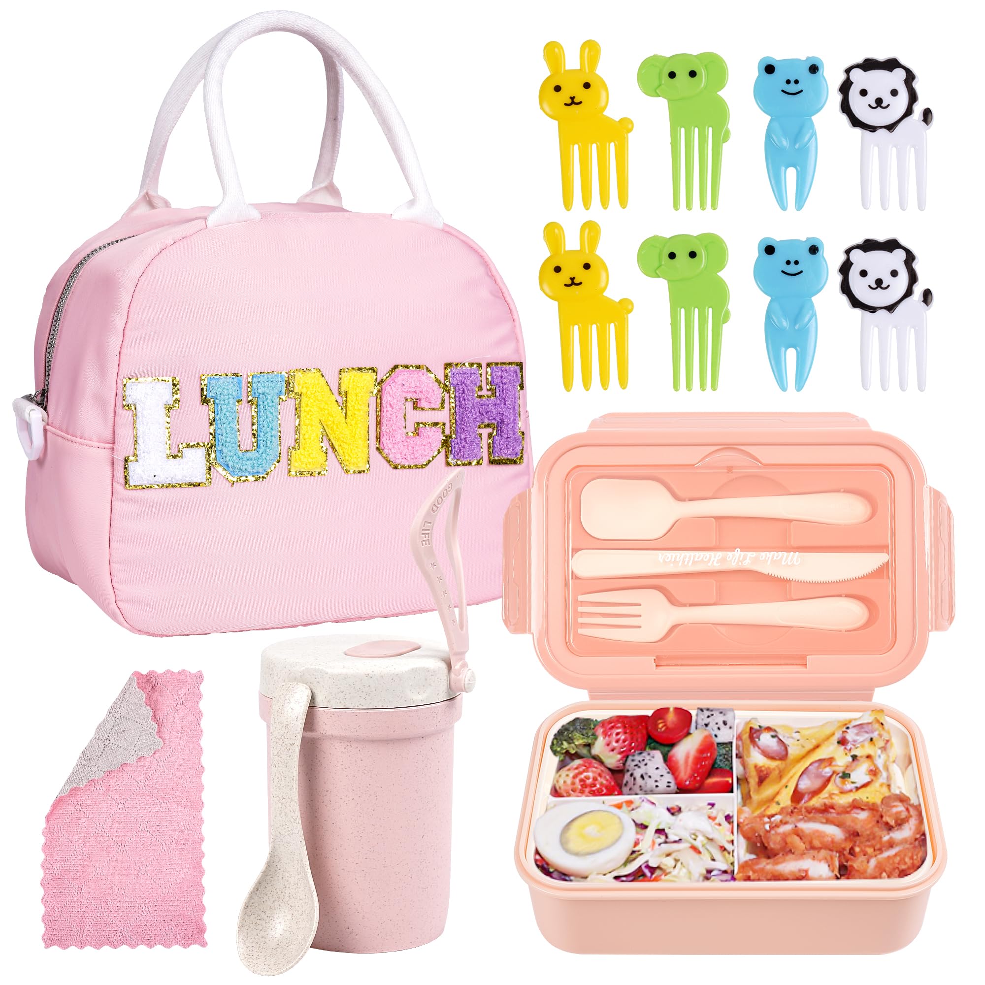 Kolewo4Ever 17 Pieces Bento Box Lunch Box Kit,Large Insulated Lunch Bag 3 Layer Stackable Leakproof Lunch Box Containers With Cu