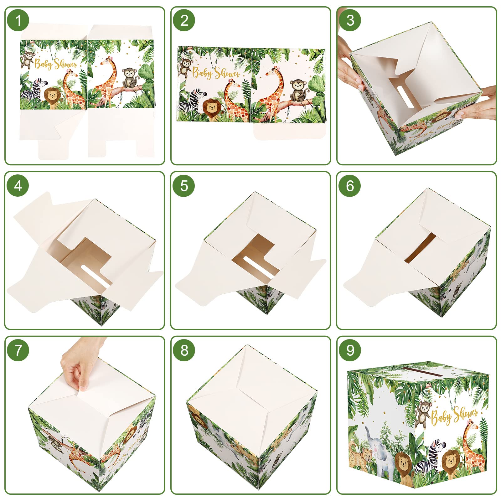 51 Pieces Woodland Baby Shower Card Box And Advice Cards, Diaper Raffle Game Box Tickets, Animals Safari Creatures Party Decorat