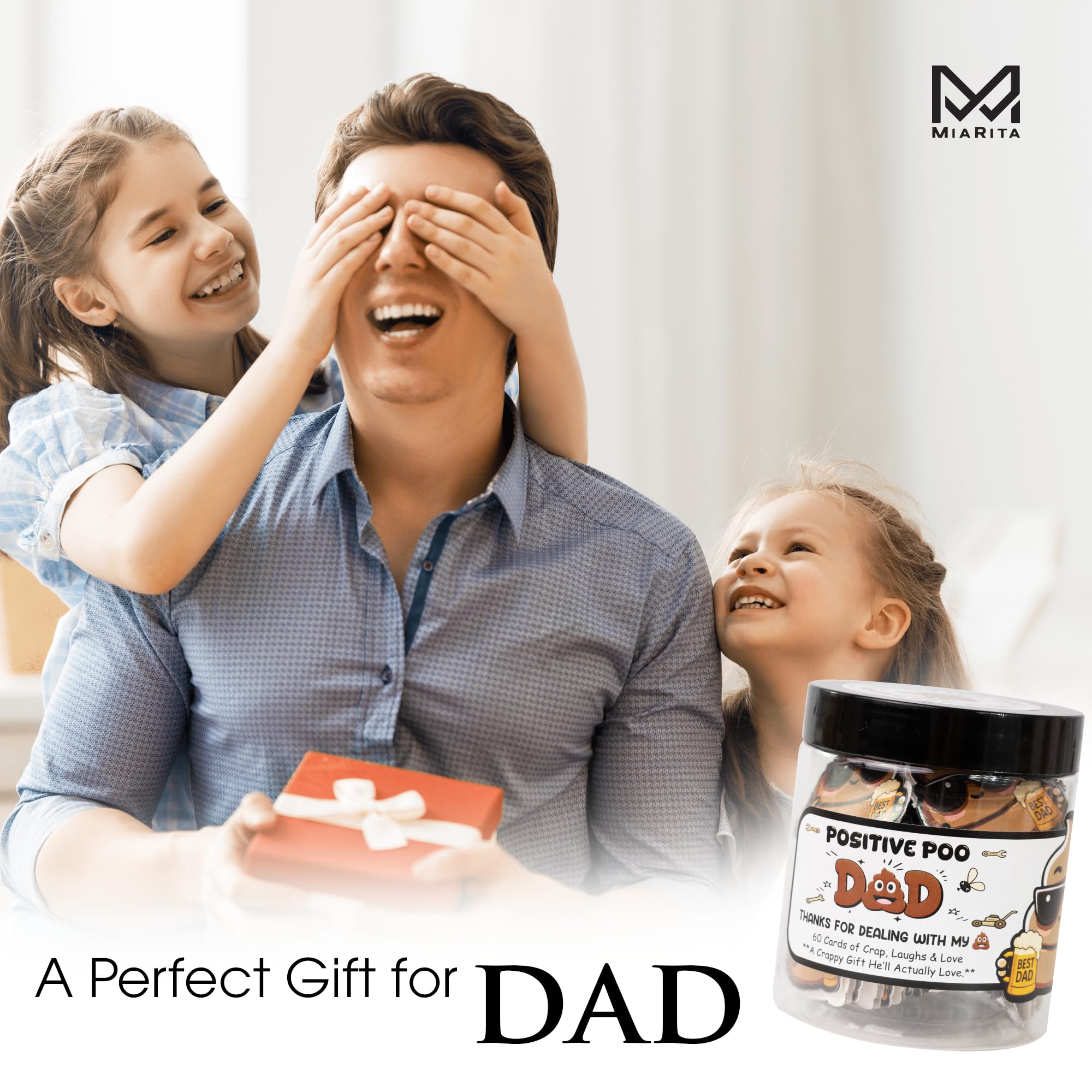 Positive Poo Gifts for Dad Jar - Funny for Dad, 60 Poop-Themed Affirmations, Christmas Gag Gifts for Dad, White Elephant Gift, E