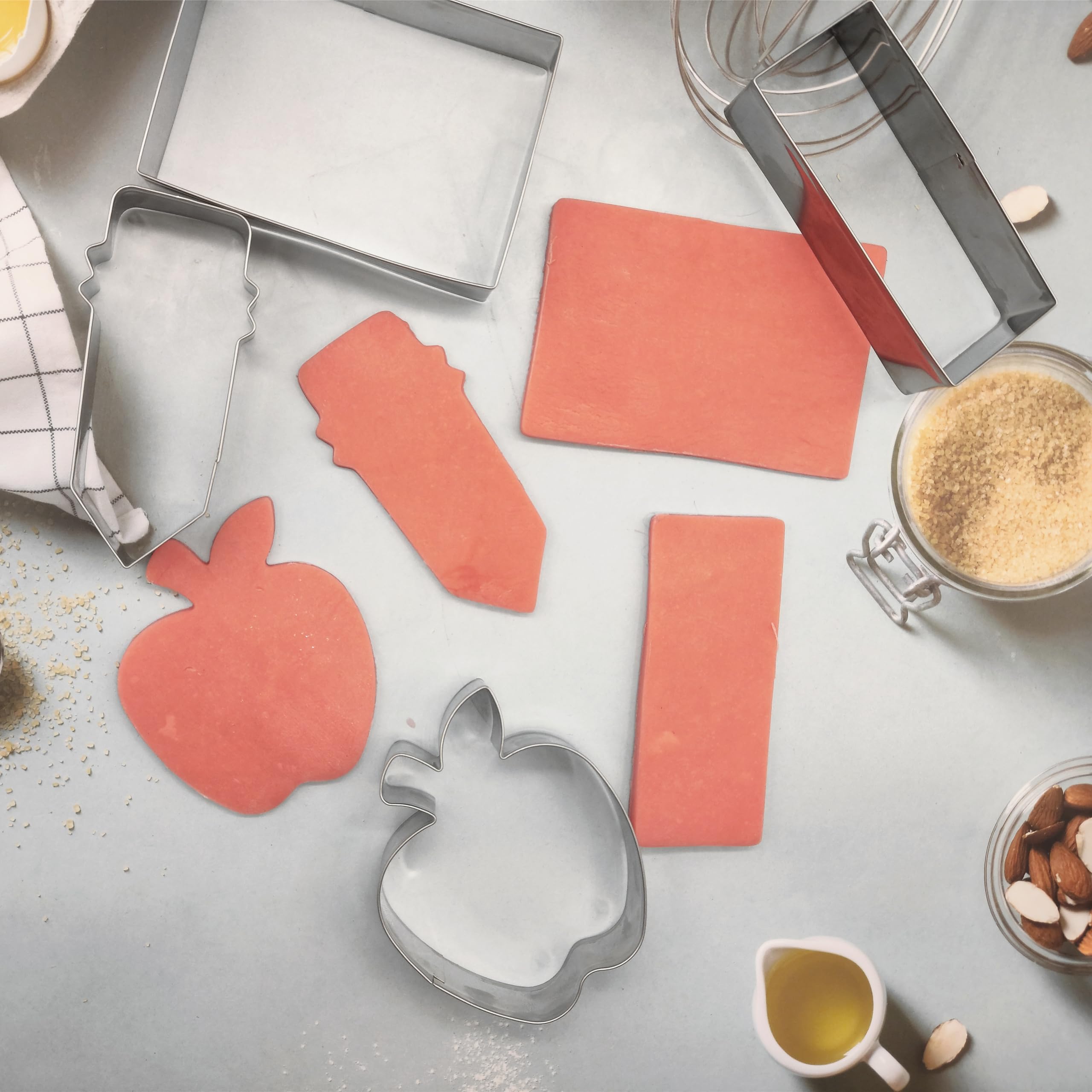 Back To School Cookie Cutters Set, 4Pcs Themed Shapes With Apple, Pencil, Ruler,Chalkboard Stainless Steel Biscuit Cutter