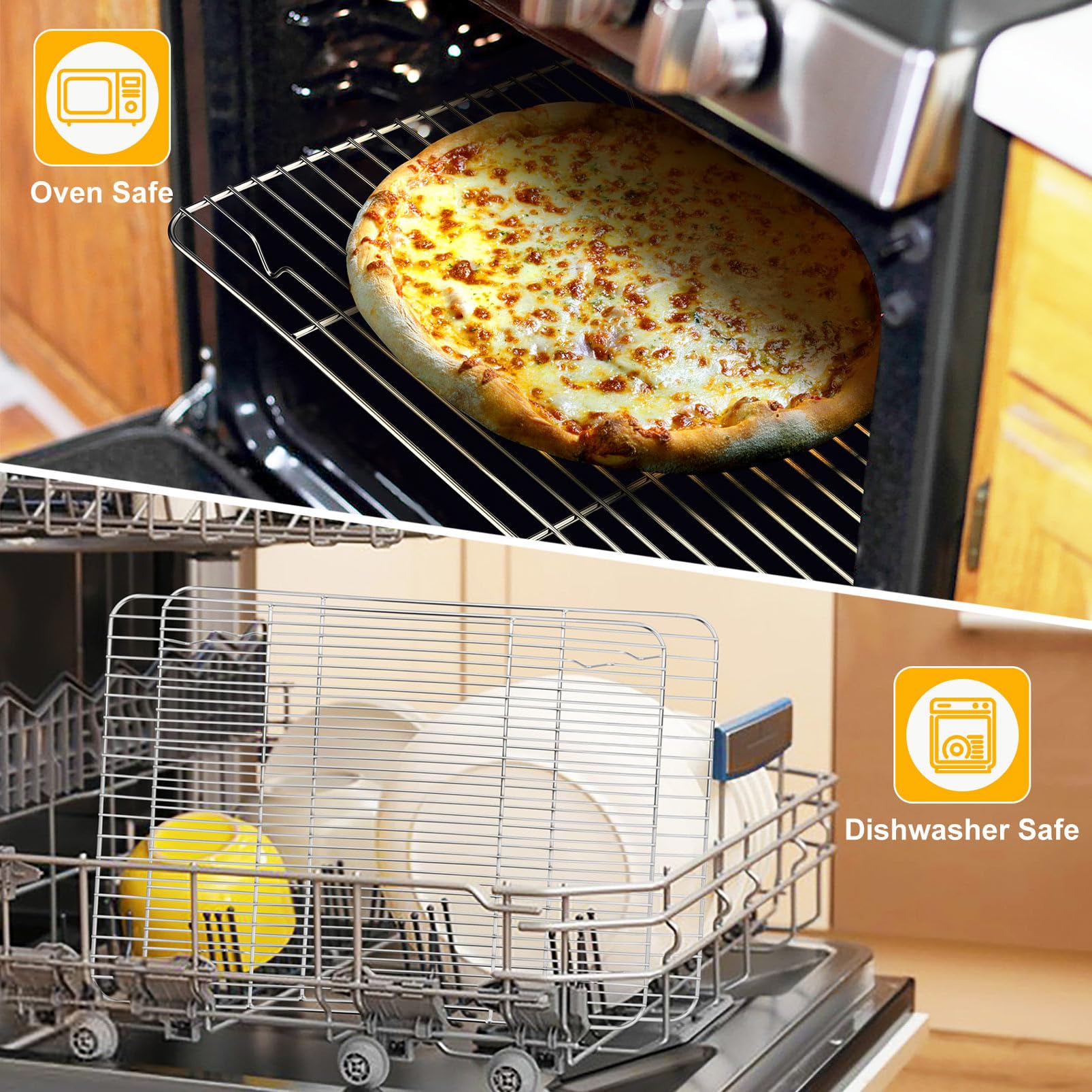 P&P Chef Cooling Rack Pack Of 2, Stainless Steel Baking Racks For Baking Roasting Grilling Drying, Rectangle 15.3''X11.25''X0.6'