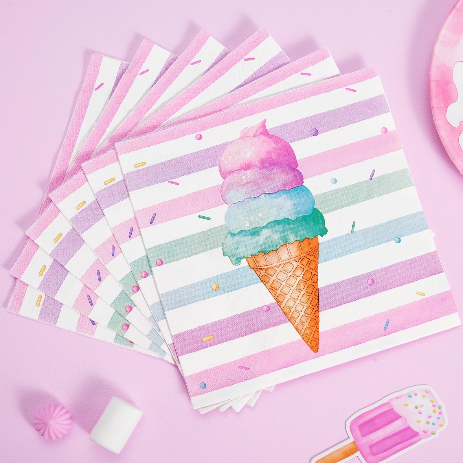 Wernnsai Ice Cream Party Supplies - 48Pcs Ice Cream Party Plates And Napkins Set For Girls Birthday Baby Shower Pink Disposable