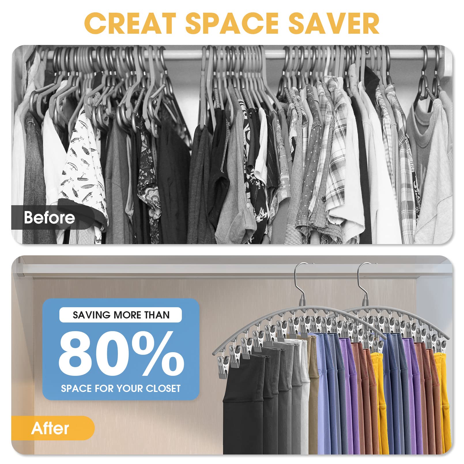 Upgrade Skirt Pants Hangers With Clips, Metal Pants Legging Organizer For Closet Holds 30 Leggings/Shorts/Jeans/Skirts Pants Han