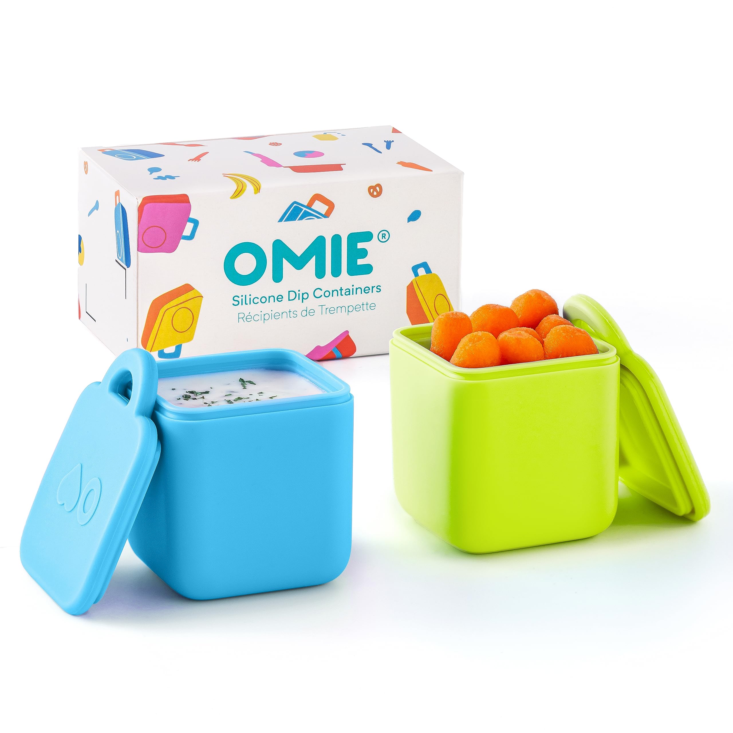 Omiebox (2 Pack) Leakproof Dips Containers To Go, Salad Dressing Container, Condiment Container With Lids - Food Safe Silicone -