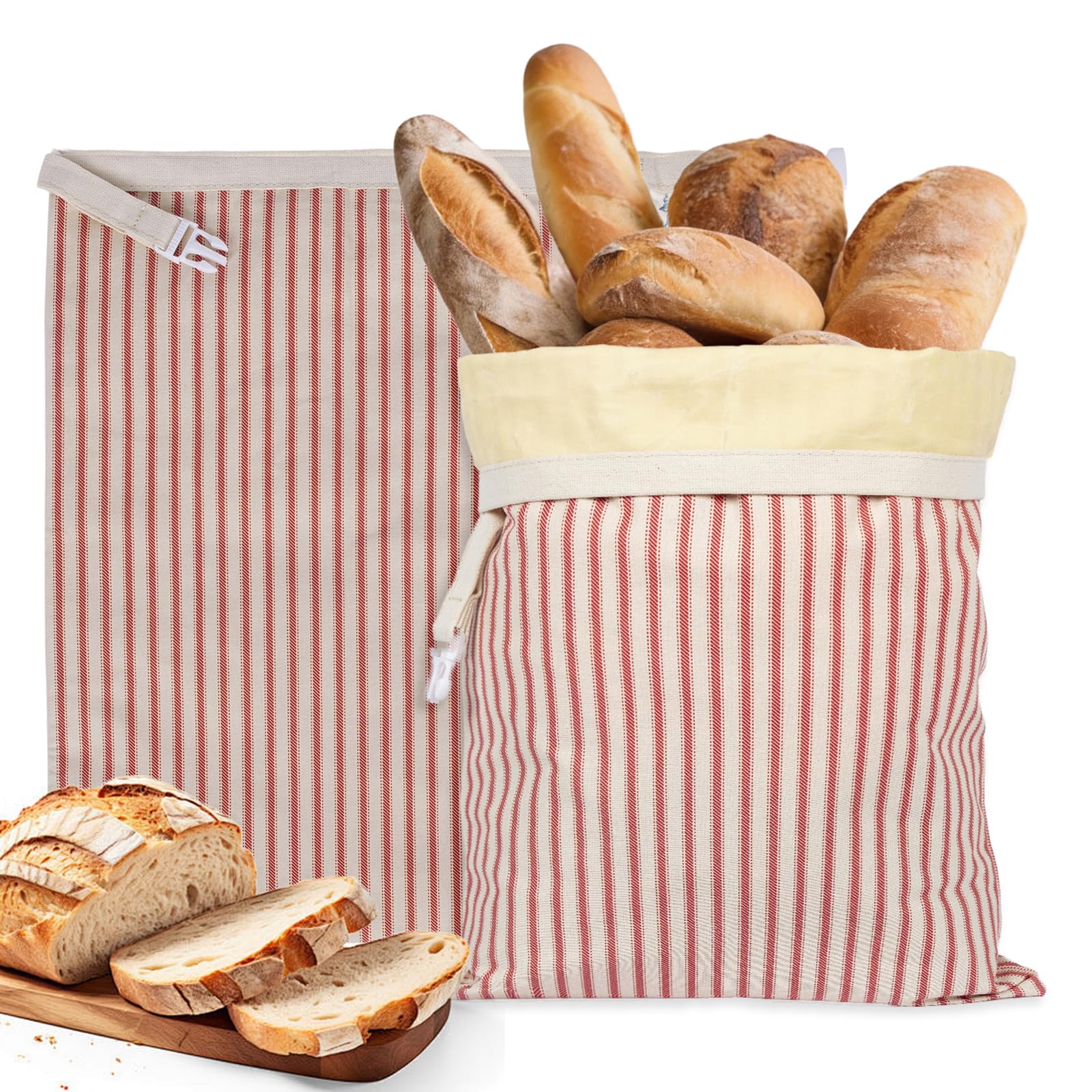 Reusable Beeswax Bread Bags for Homemade Bread & Sourdough, 2Pack XL Airtight Food Storage Bags, Organic Cotton Linen Covers  