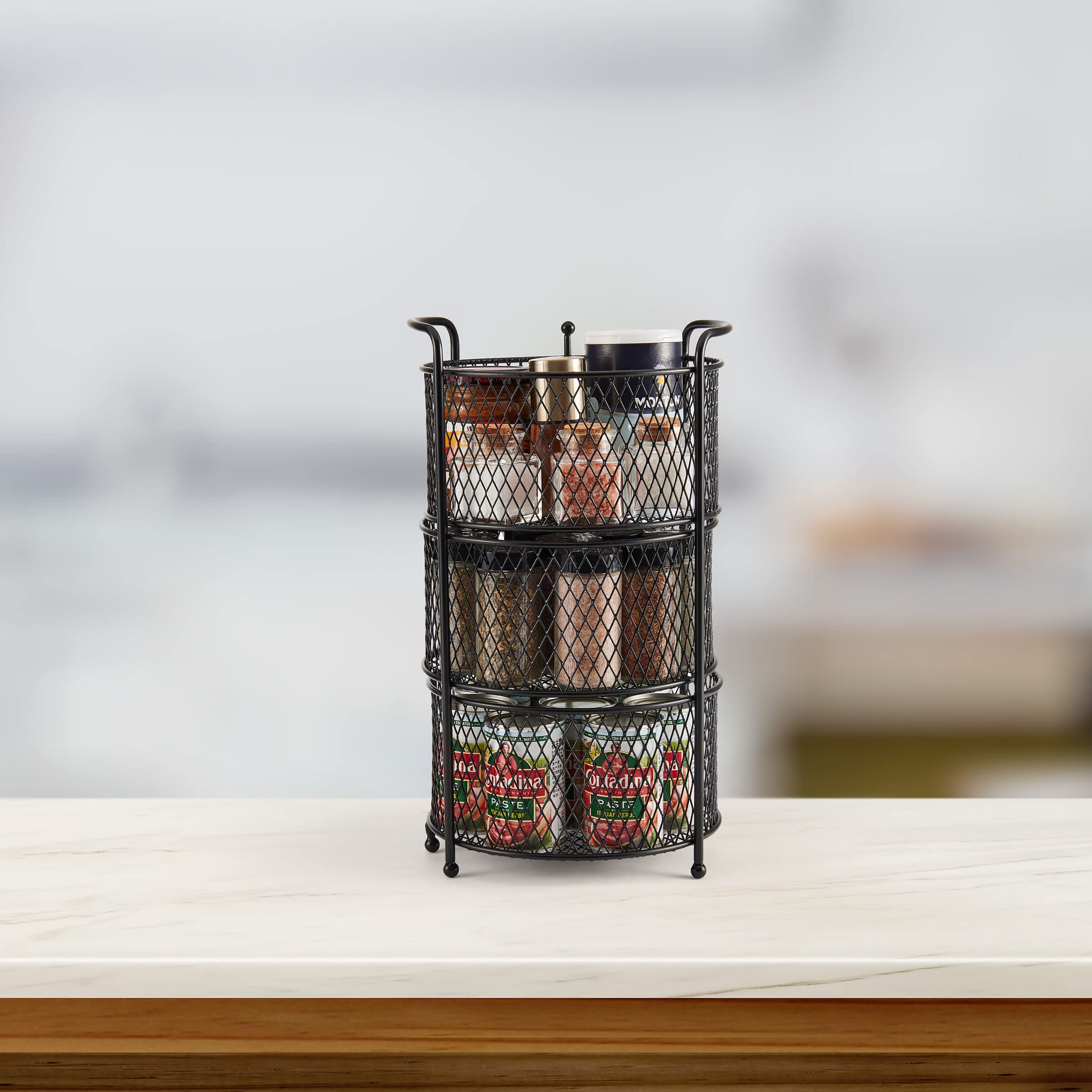 Gourmet Basics By Mikasa Soto Countertop 3 Tier Storage Organizer, 14.25-Inch, Black