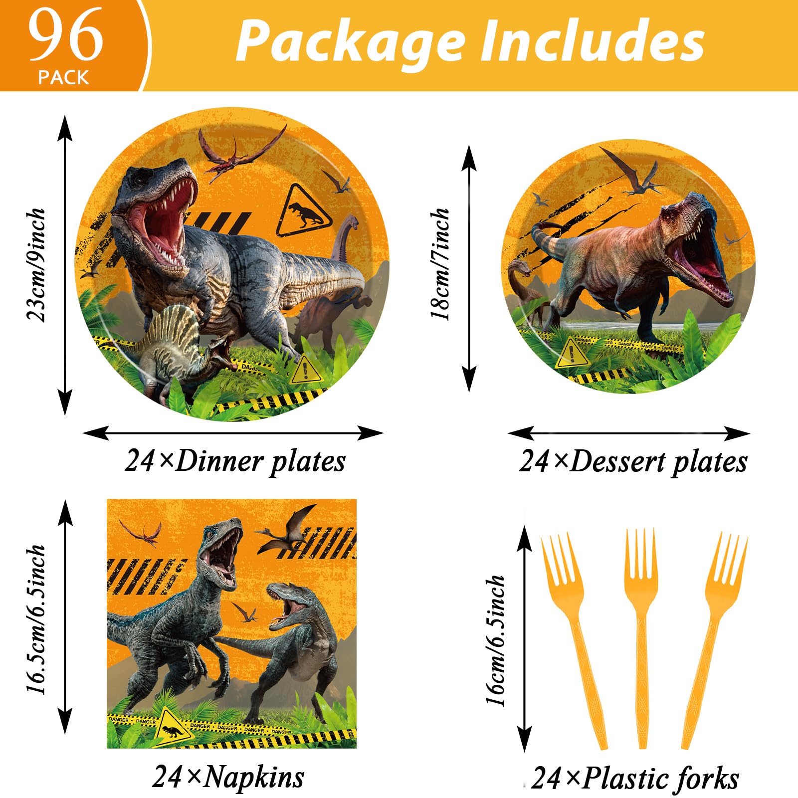 96 Pcs Dinosaurs Party Supplies Paper Plates Napkins Dinosaurs Themed Party Birthday Dinner Dessert Decorations Favors for Kids Baby Shower Decor Serves 24