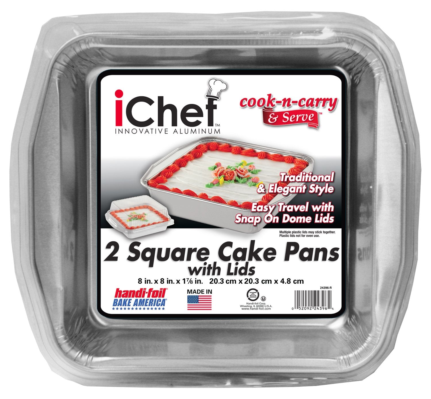 Ichef Square Cake Pans, W/ Lids, 2 Ct