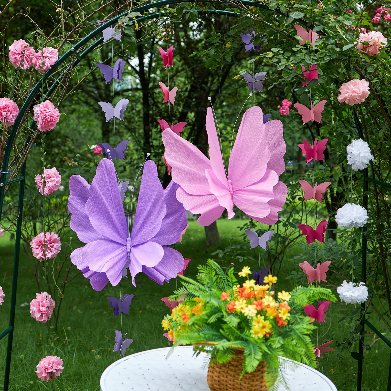 Homarkable Butterfly Decorations with 20 Inch Large Hanging Butterflies and Butterfly Garland, Purple Butterfly Party Decortions