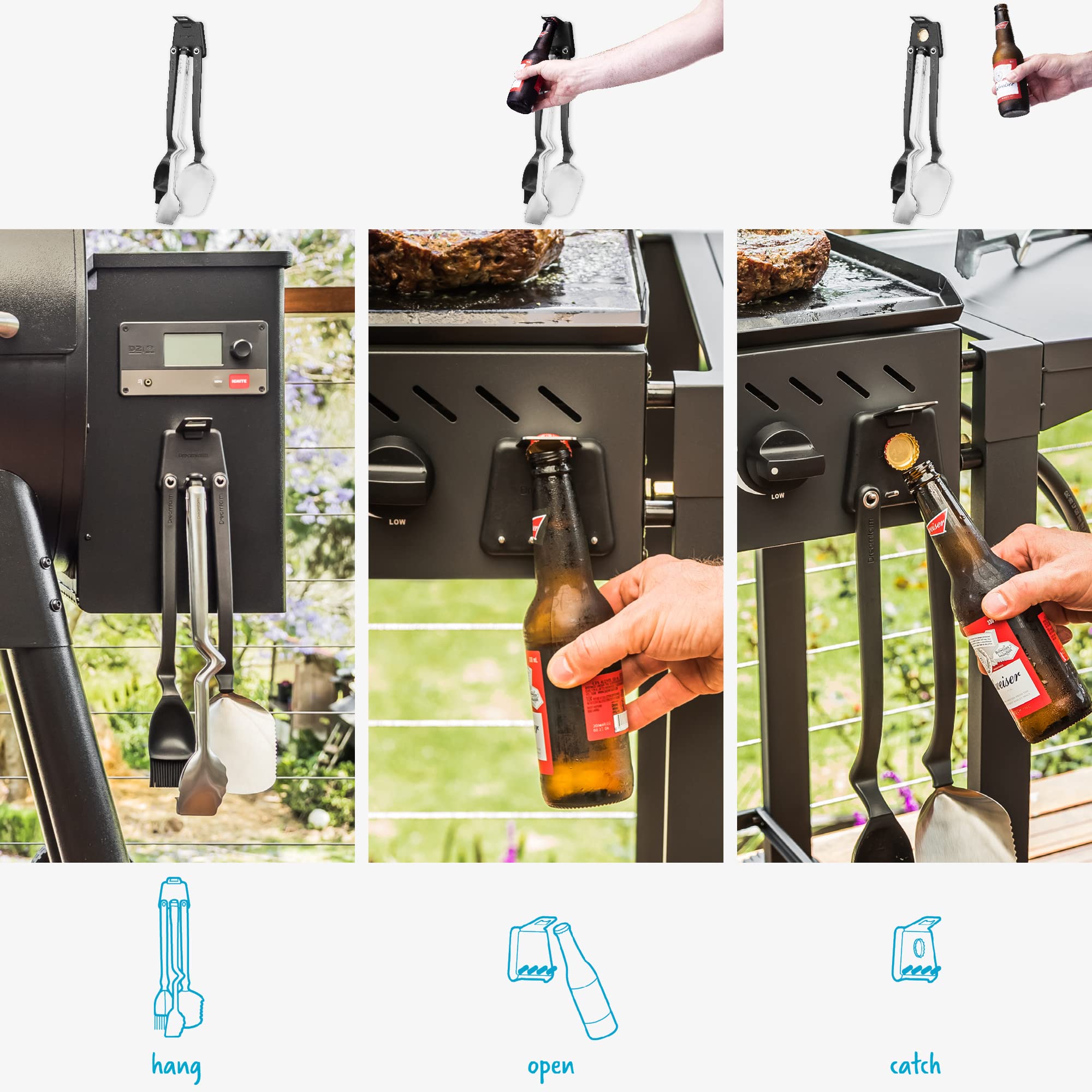 Dreamfarm Set Of Bbq Grill Tools | Stainless Steel Cooking Utensils | Bbq Brizzle, Bbq Clongs, Bbq Chopula With Magnetic Set Hol