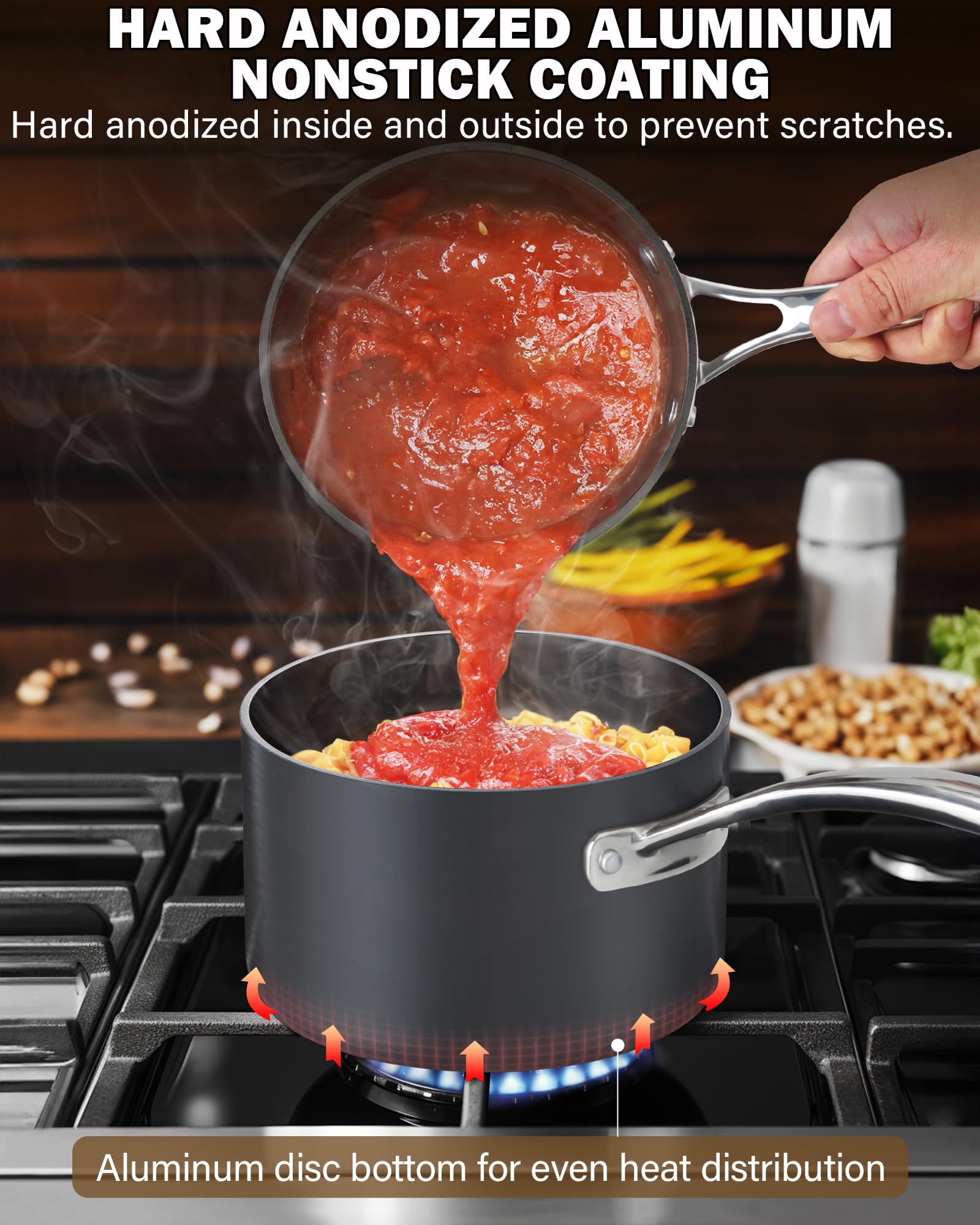 Cooks Standard 3-Quart Hard Anodized Nonstick Saucepan With Lid, Black,Nc-00342