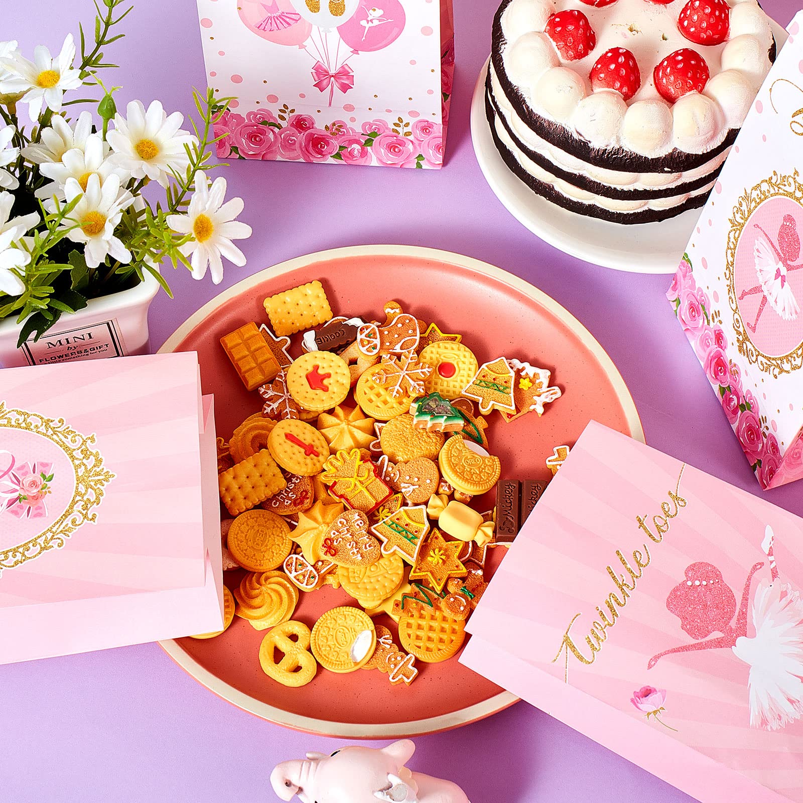 Jecery 24 Pcs Mini Ballerina Goodie Bags Ballerina Birthday Party Decorations Ballerina Party Favors Ballet Tutu Party Bags For