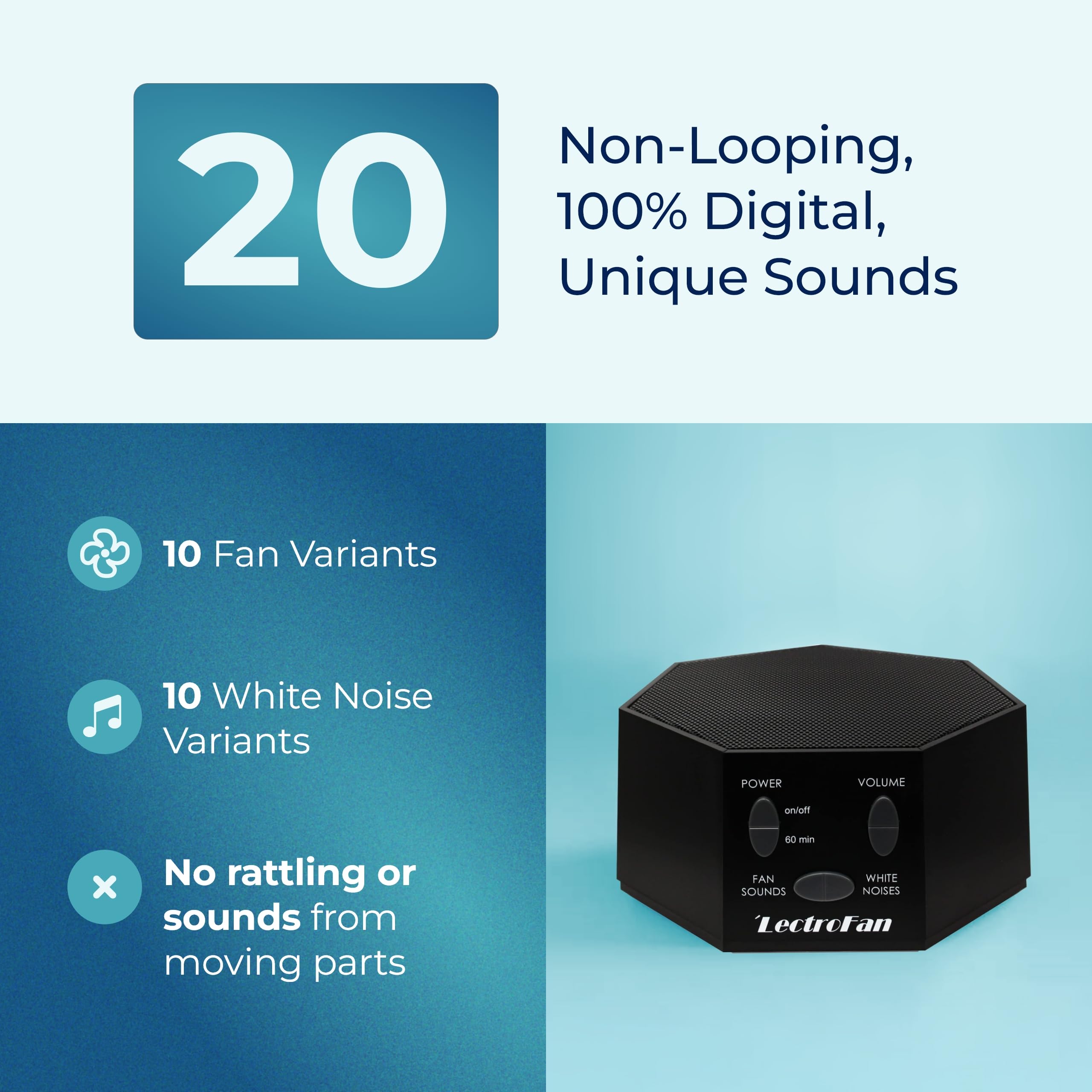 Lectrofan High Fidelity White Noise Machine With 20 Unique Non-Looping Fan And White Noise Sounds And Sleep Timer