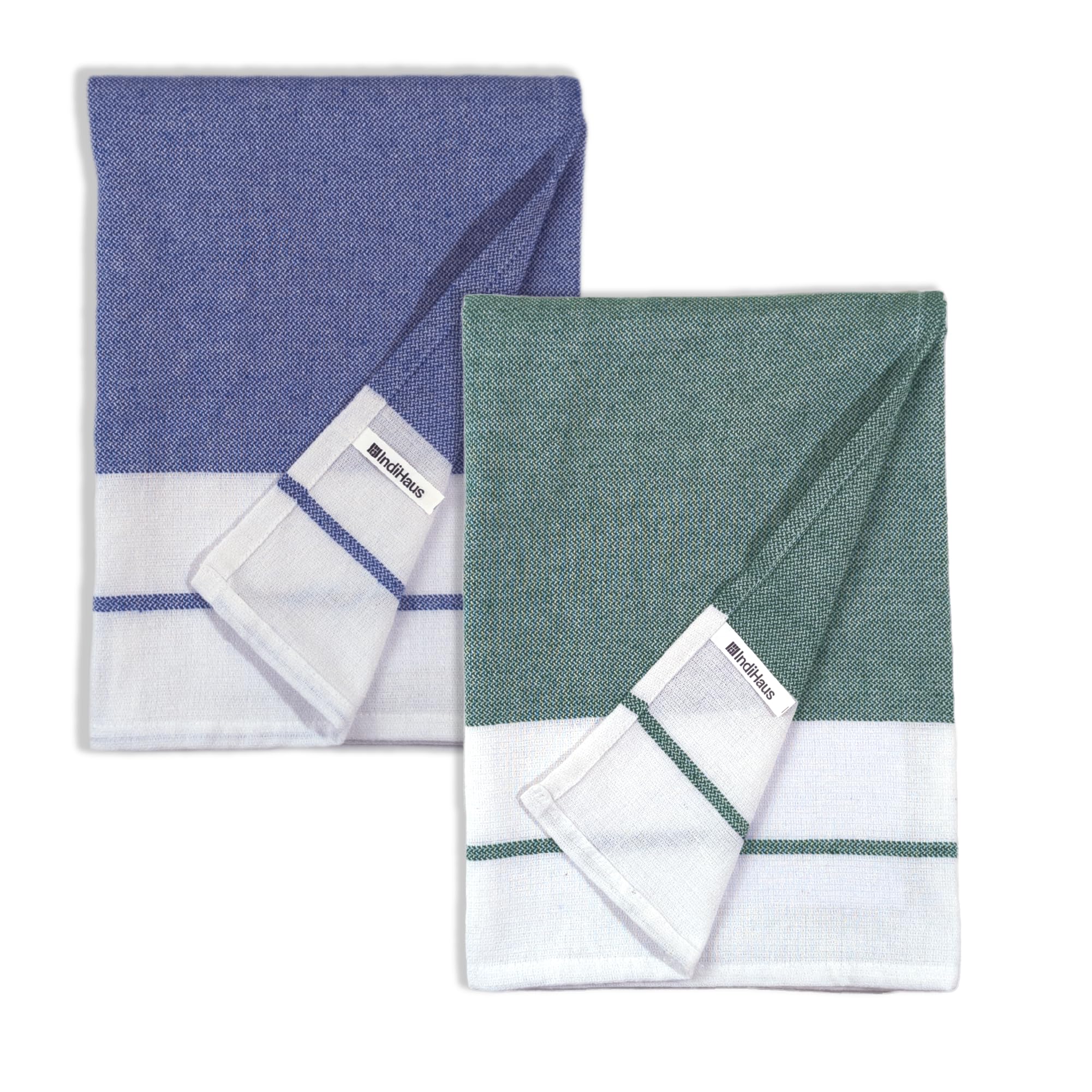 Indihaus - Cotton Towels For Bath (140 X 70Cm)| Absorbent | Large Size | Quick Dry Gym, Travel & Bath Towel Blue & Forest Green,