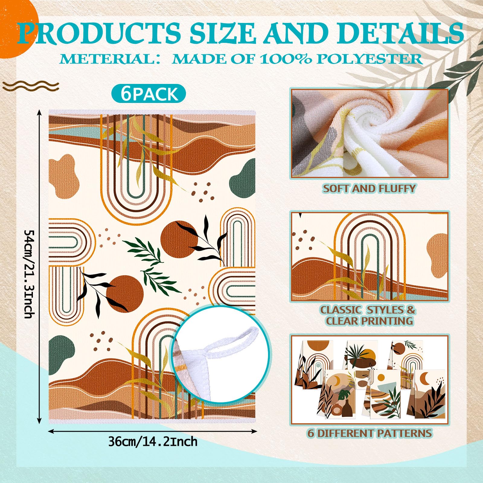 Breling Set of 6 Boho Kitchen Towels Mountains Rivers Sun Moon Dish Towel Bathroom Absorbent Tea Towels for Kitchen Bathroom Hom