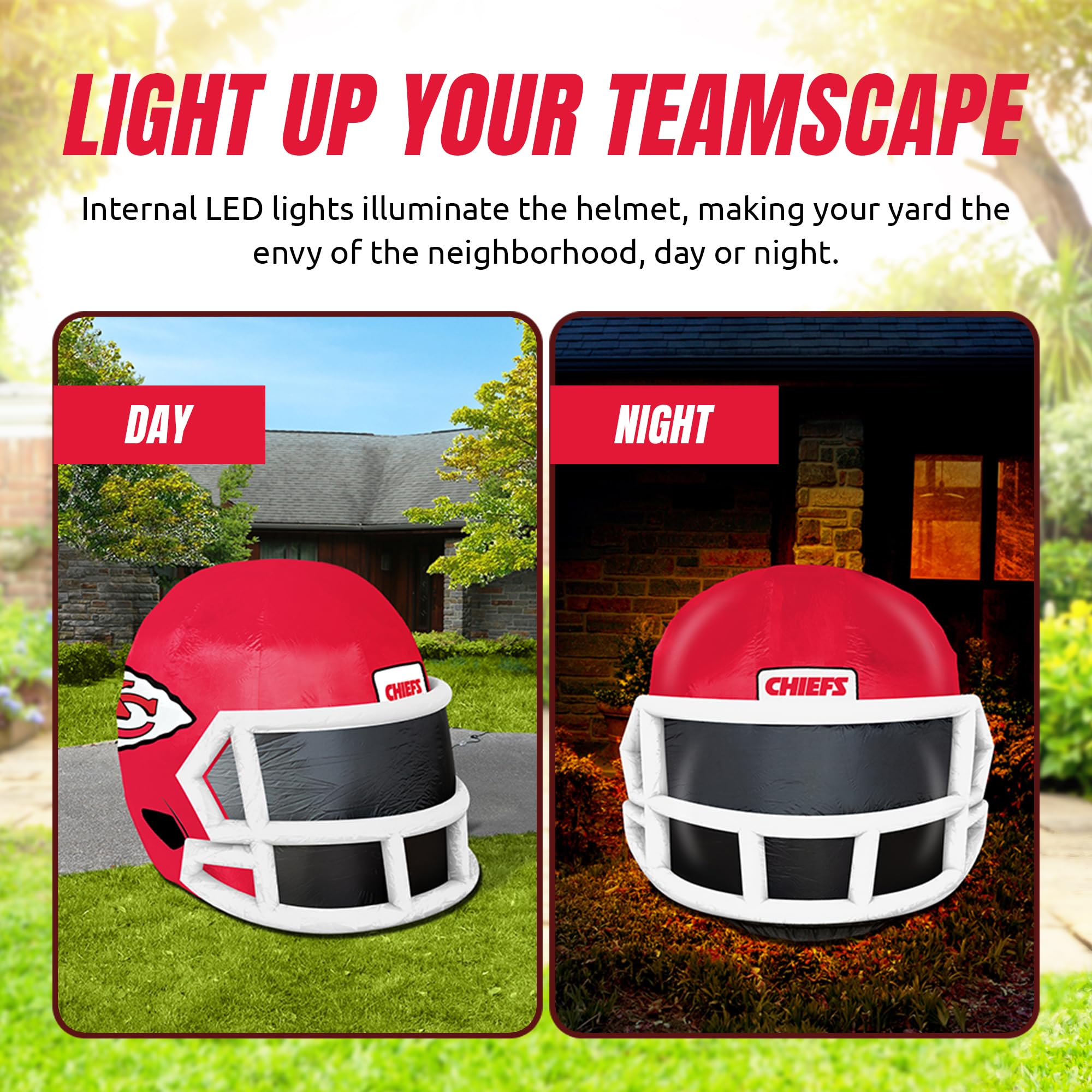 Sporticulture NFL Kansas City Chiefs 4ft Inflatable Helmet with LED Lights & Built-in Blower - Merchandise Decor Ideal for Lawn,