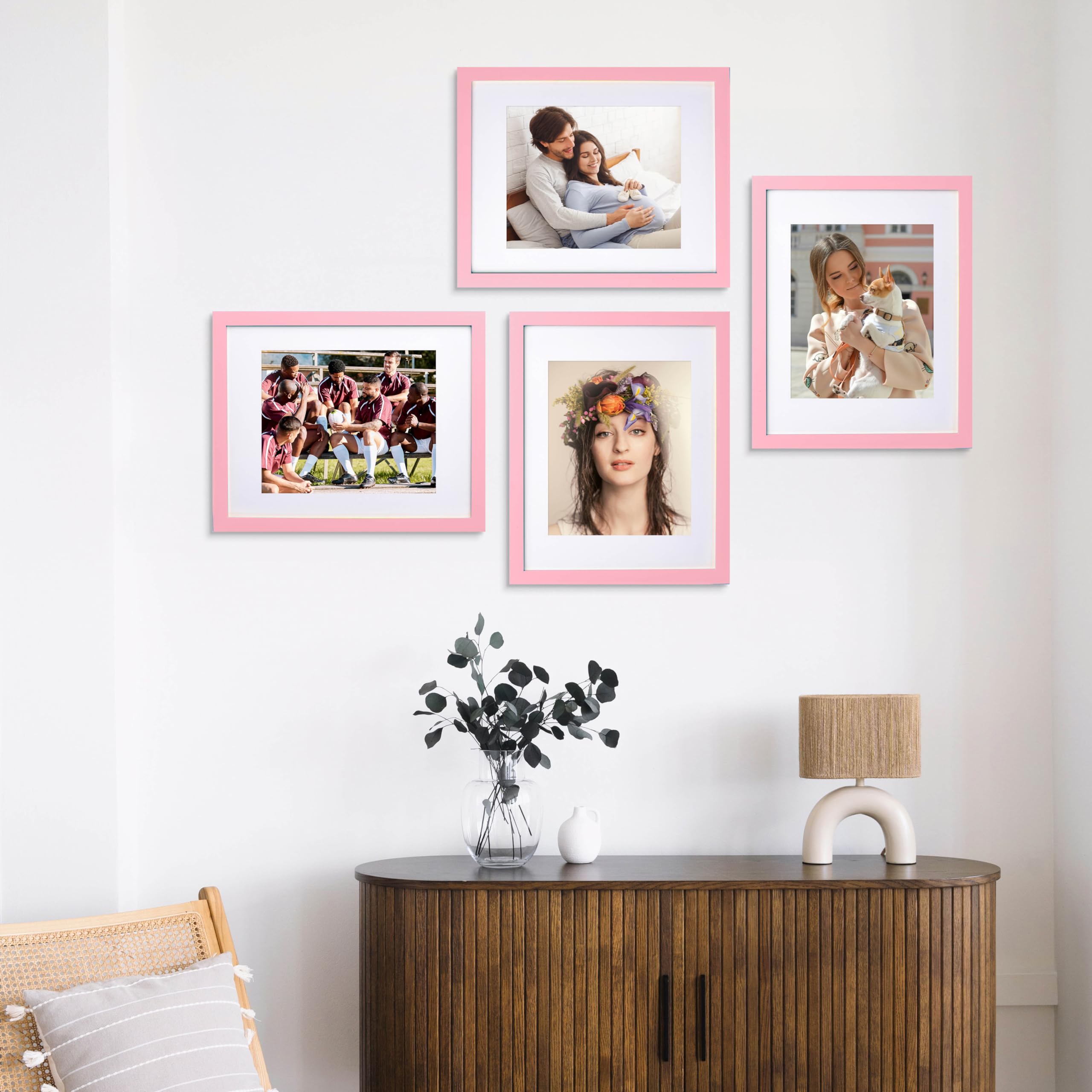 wyooxoo 12x16 Picture Frame Light pink Made of Solid Wood Photo Frames Display Pictures 11x14 with Mat or 12x16 Without Mat Colo