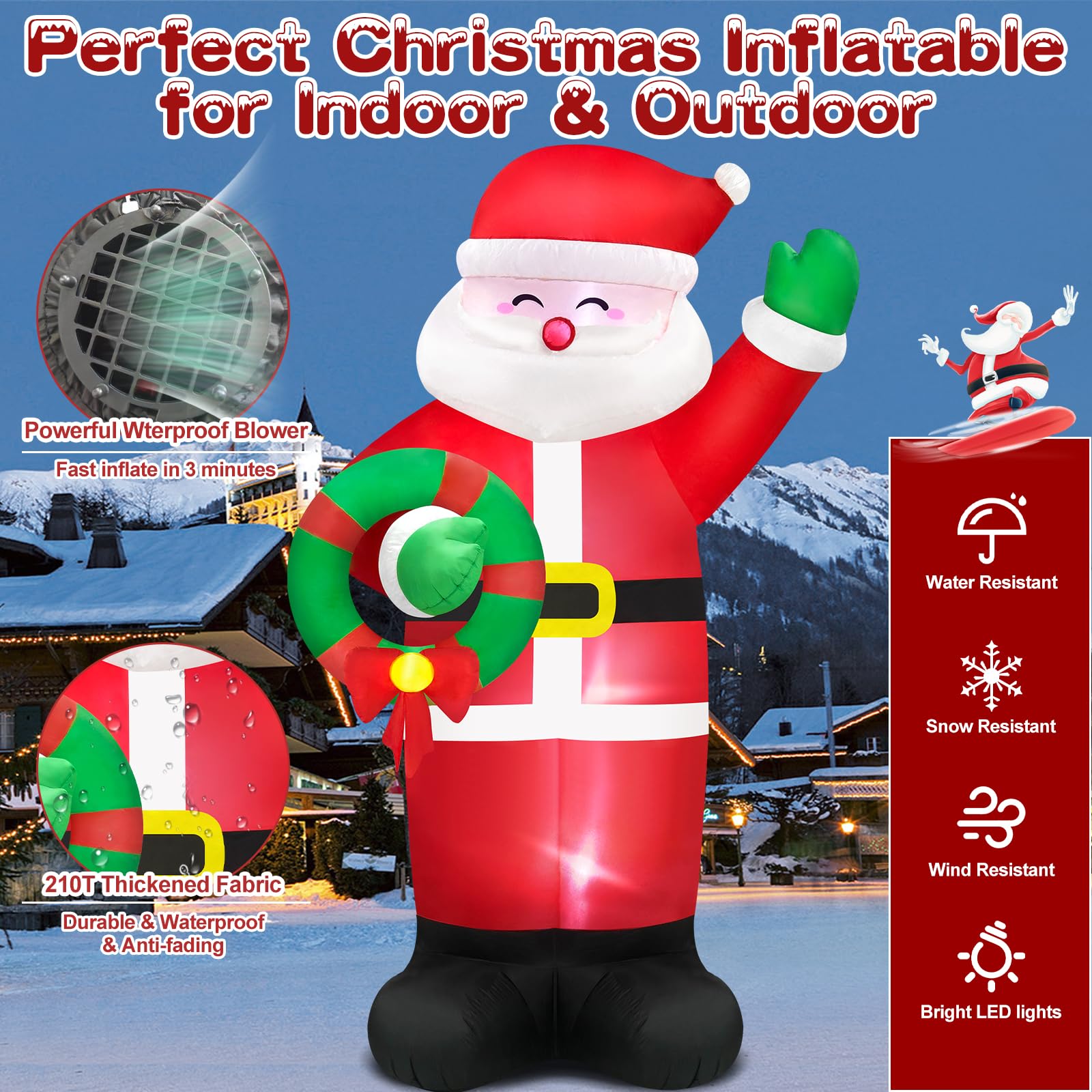 Danxilu 14FT Giant Christmas Inflatables Santa Claus with Wreath Built-in LED Lights, Blow Up Inflatable Christmas Decorations O