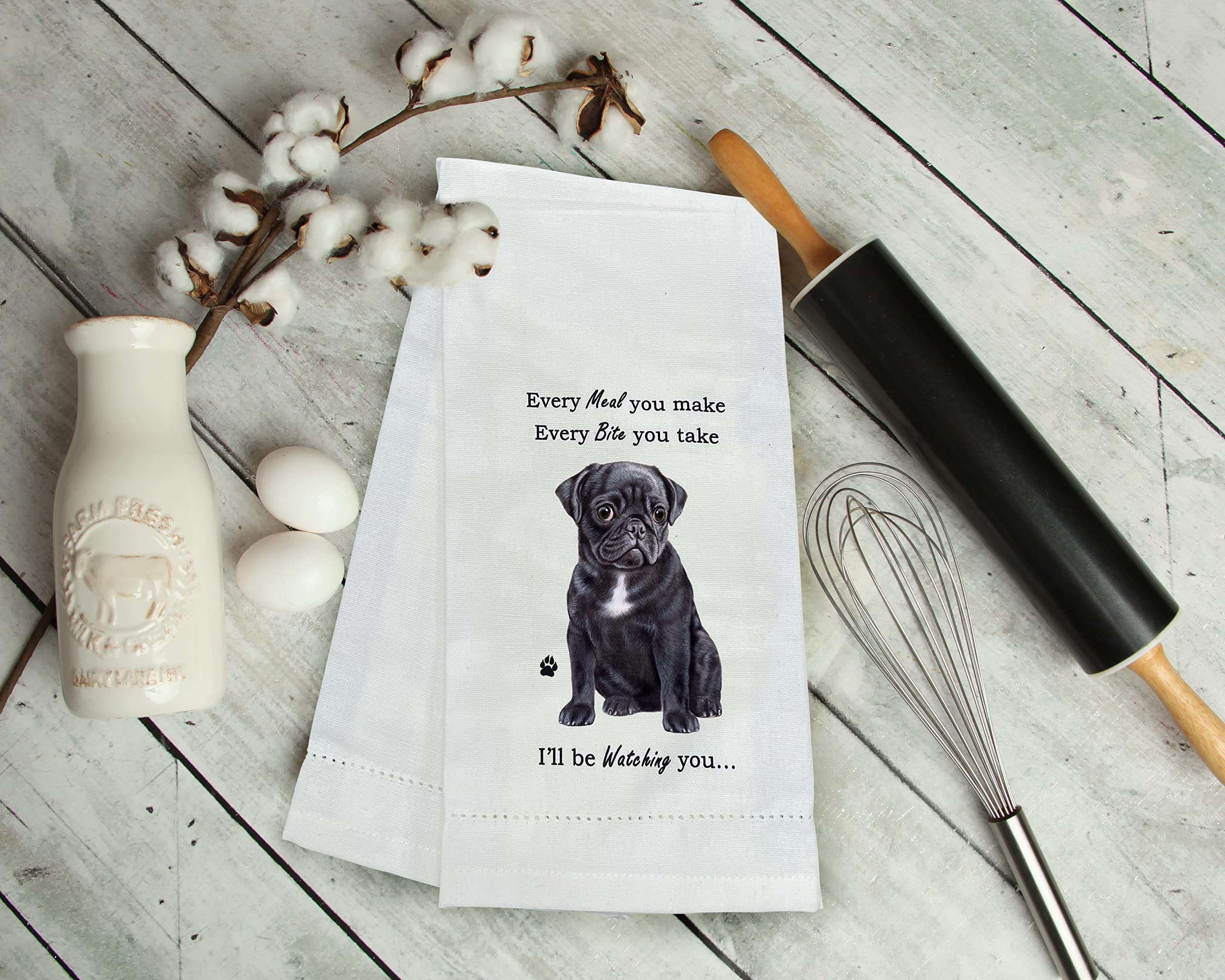 E&S Imports Black Pug Kitchen Towel - Soft Highly Absorbent - Black Pug Gifts - Dish Towels For Washing Dishes - Tea Towels - Re