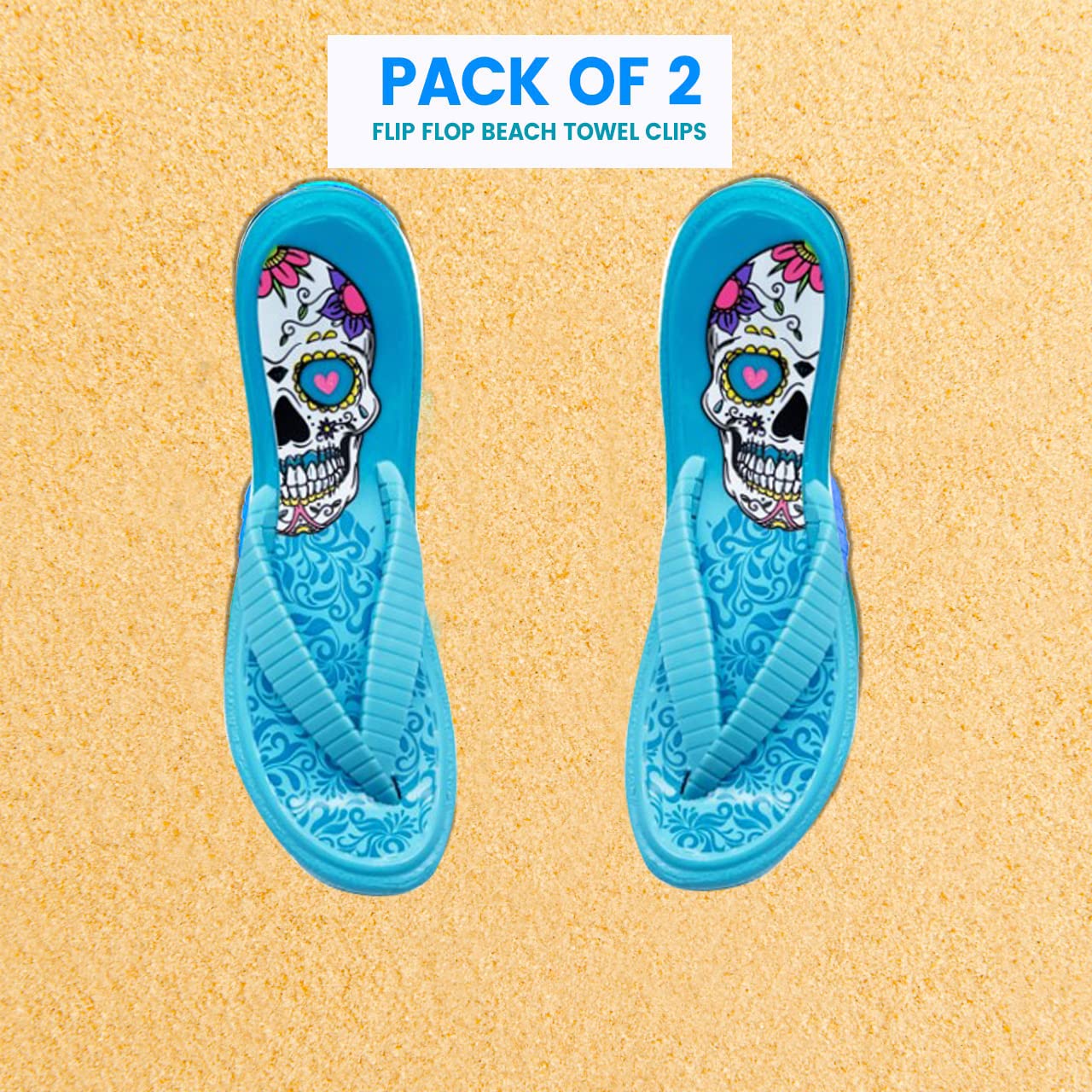 PERFORMORE Flip Flop Beach Towel Clips (Blue)  Set of 2  Portable Towel Holder Clips  Secure Clips for Beach Chairs Deck Patio Pool Boat Cruise Lounge Chair Accessories