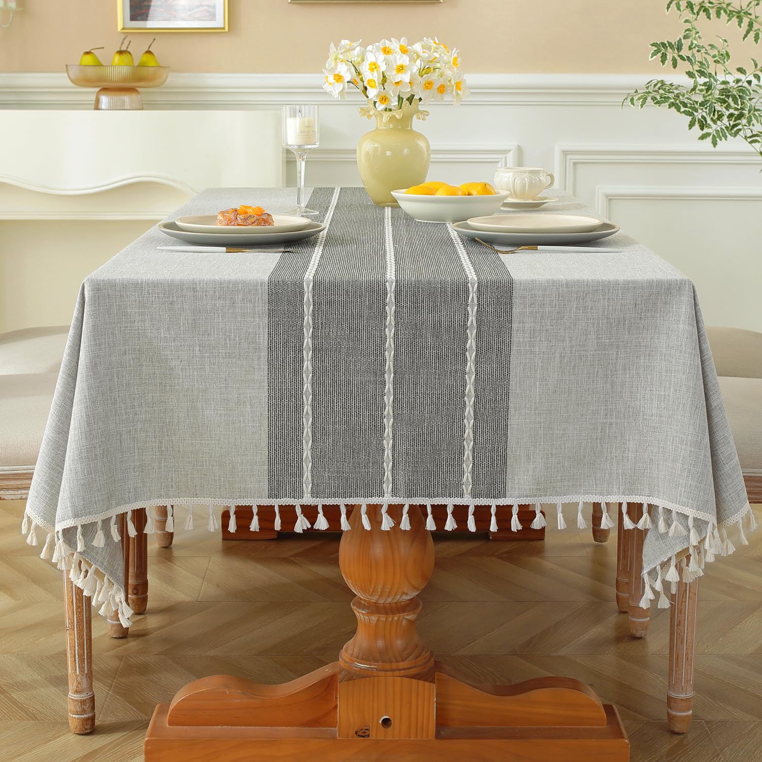 Laolitou Rustic Tablecloth Cotton Linen Waterproof Tablecloths Table Cloths For Kitchen Dining,Party,Holiday,Christmas, Buffet G