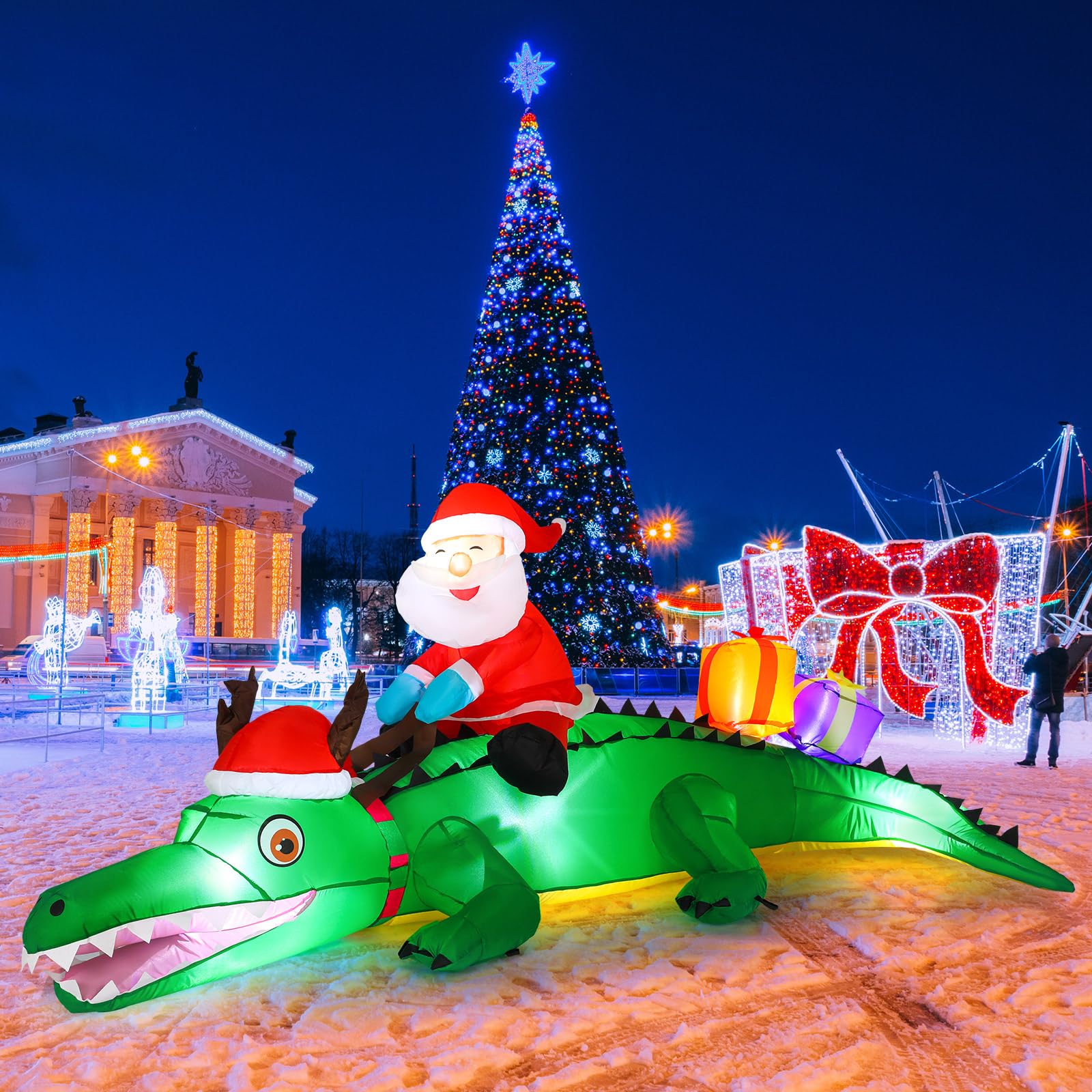 Shappy 6ft Large Christmas Inflatables Crocodile Outdoor Decorations Inflatables Christmas Crocodile Yard Decor Blow up Alligato