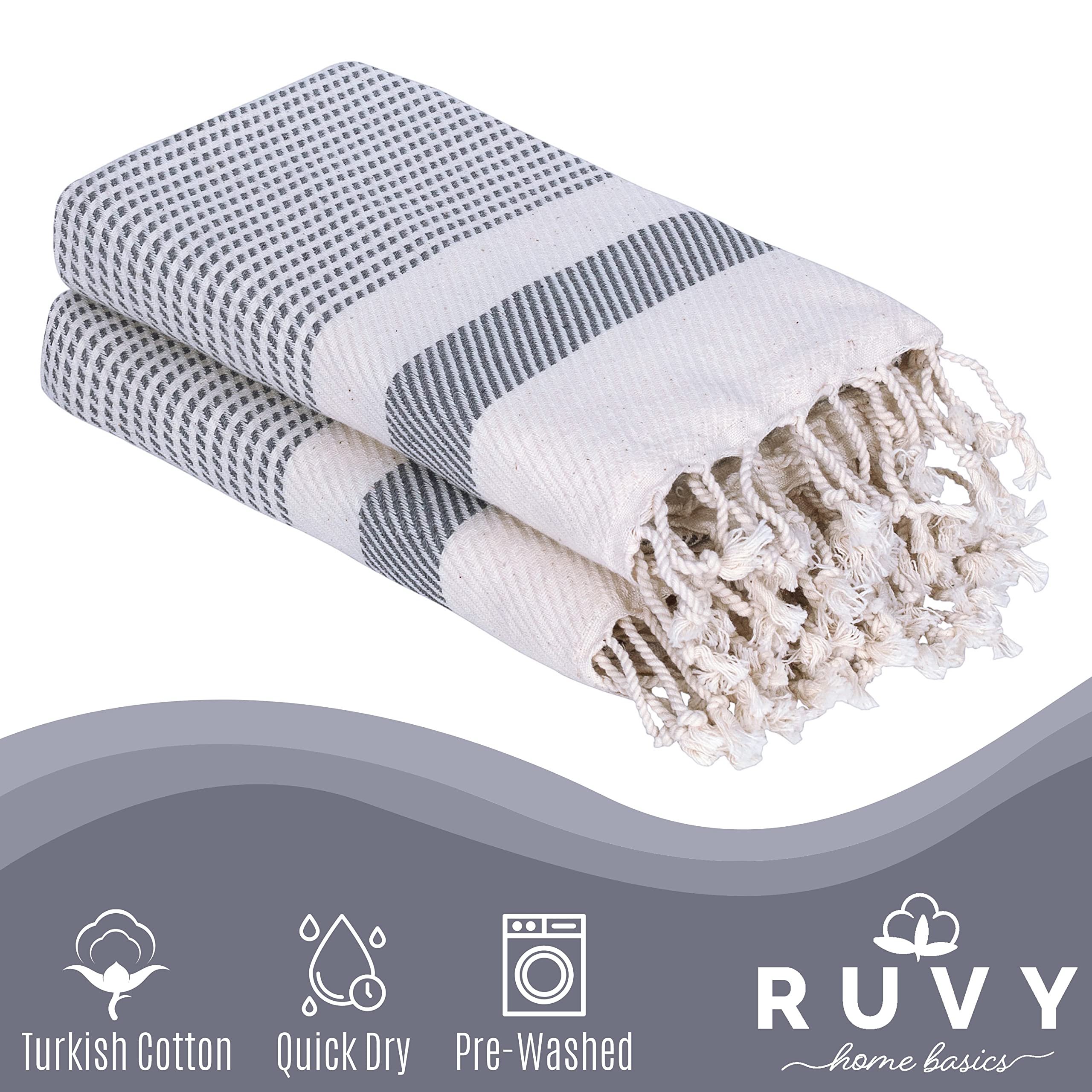 Ruvy Home Basics Turkish Hand Towels for Bathroom Set of 4 | 18''x40''  Cotton | Bathroom Hand Towels & Decorative Hand Towels for Bathroom  Kitchen Towels  Dishcloth  Tea  Yoga  Face  Gym - Light Grey