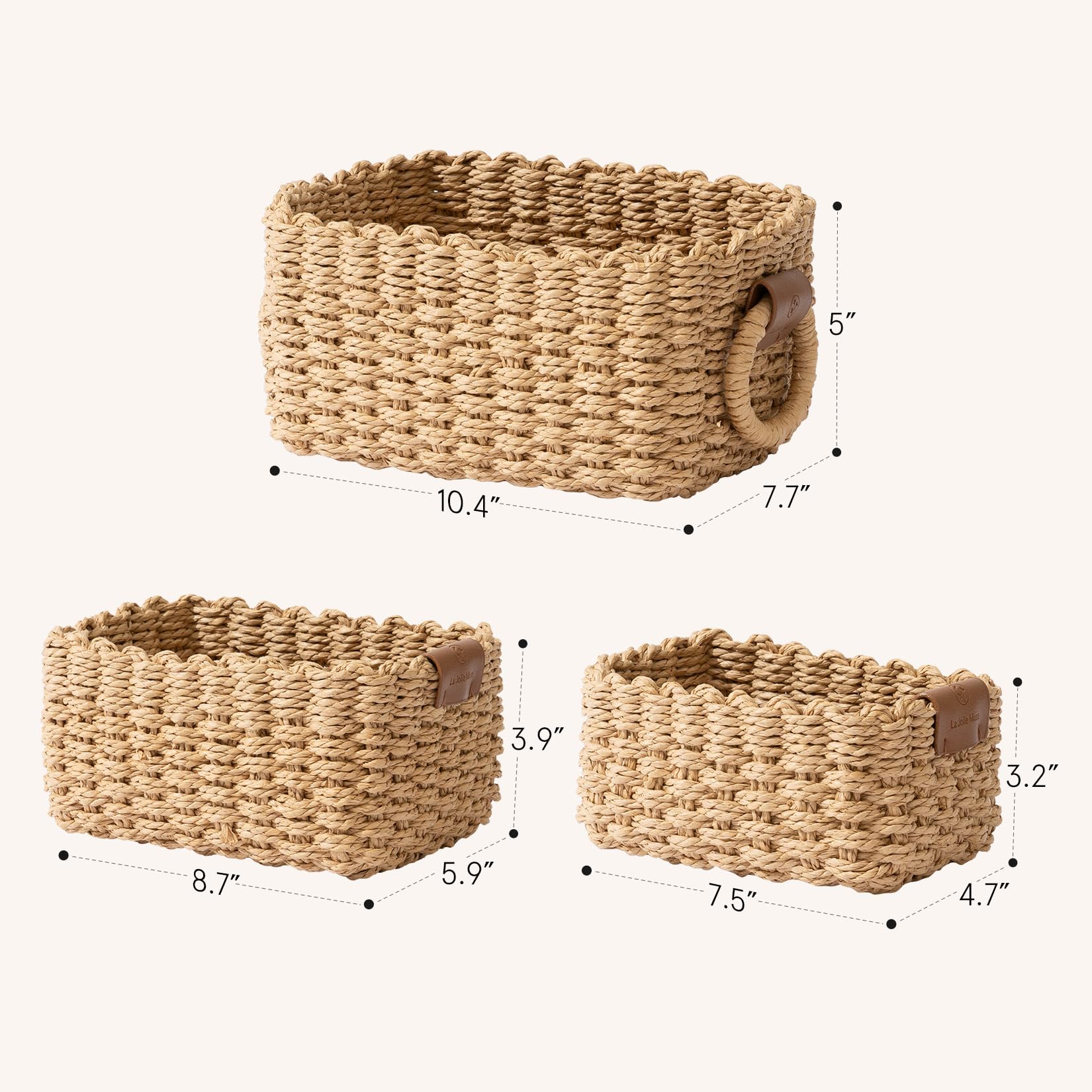 La Jolie Maison Small Sand Wicker Baskets Set Of 3, Paper Rope Storage Baskets With Handle, Small Woven Baskets For Organizing,