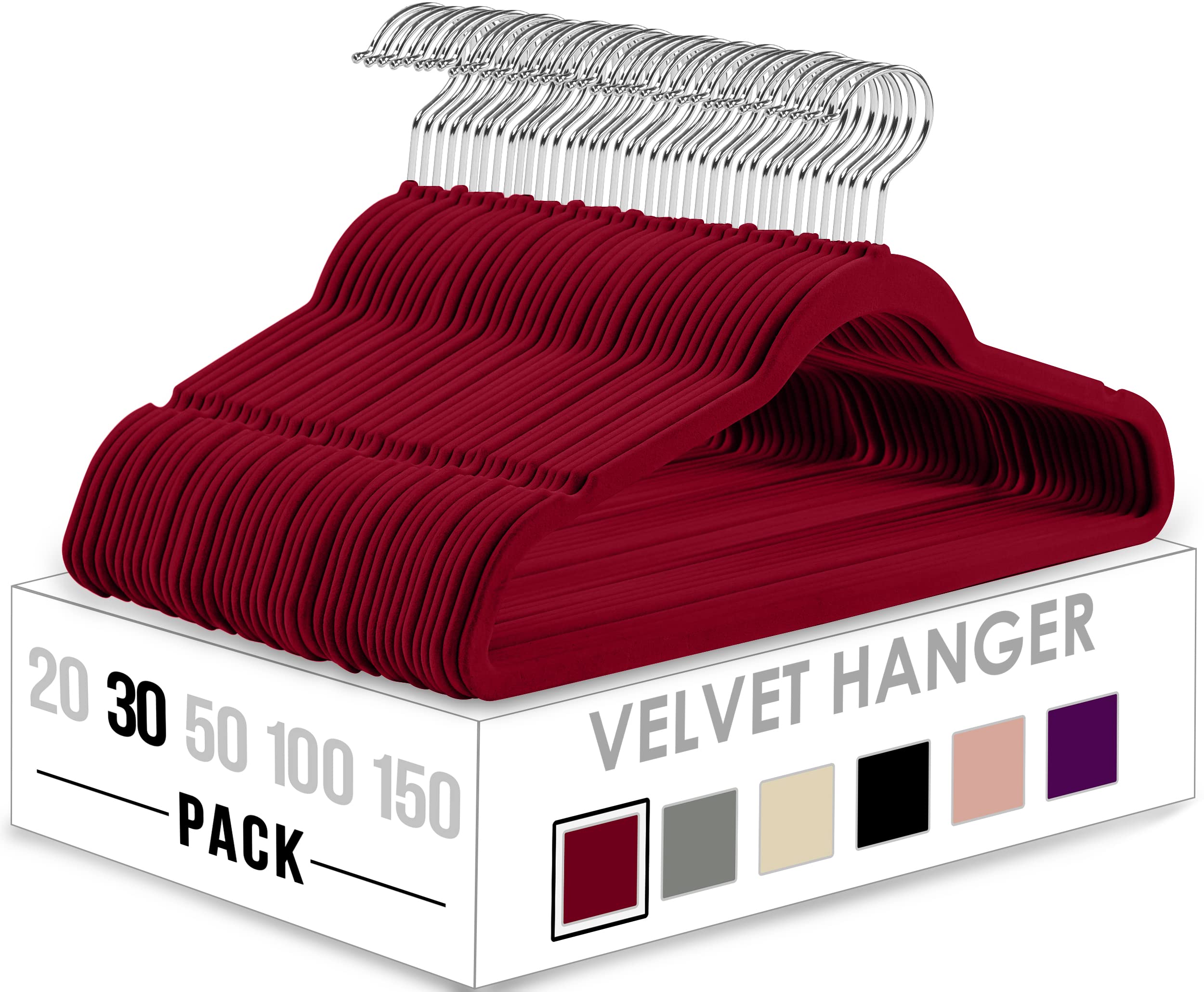 Utopia Home Velvet Hangers 30 Pack - Non-Slip Clothes Hangers - Burgundy Hangers - Suit Hangers With 360 Degree Rotatable Hook -