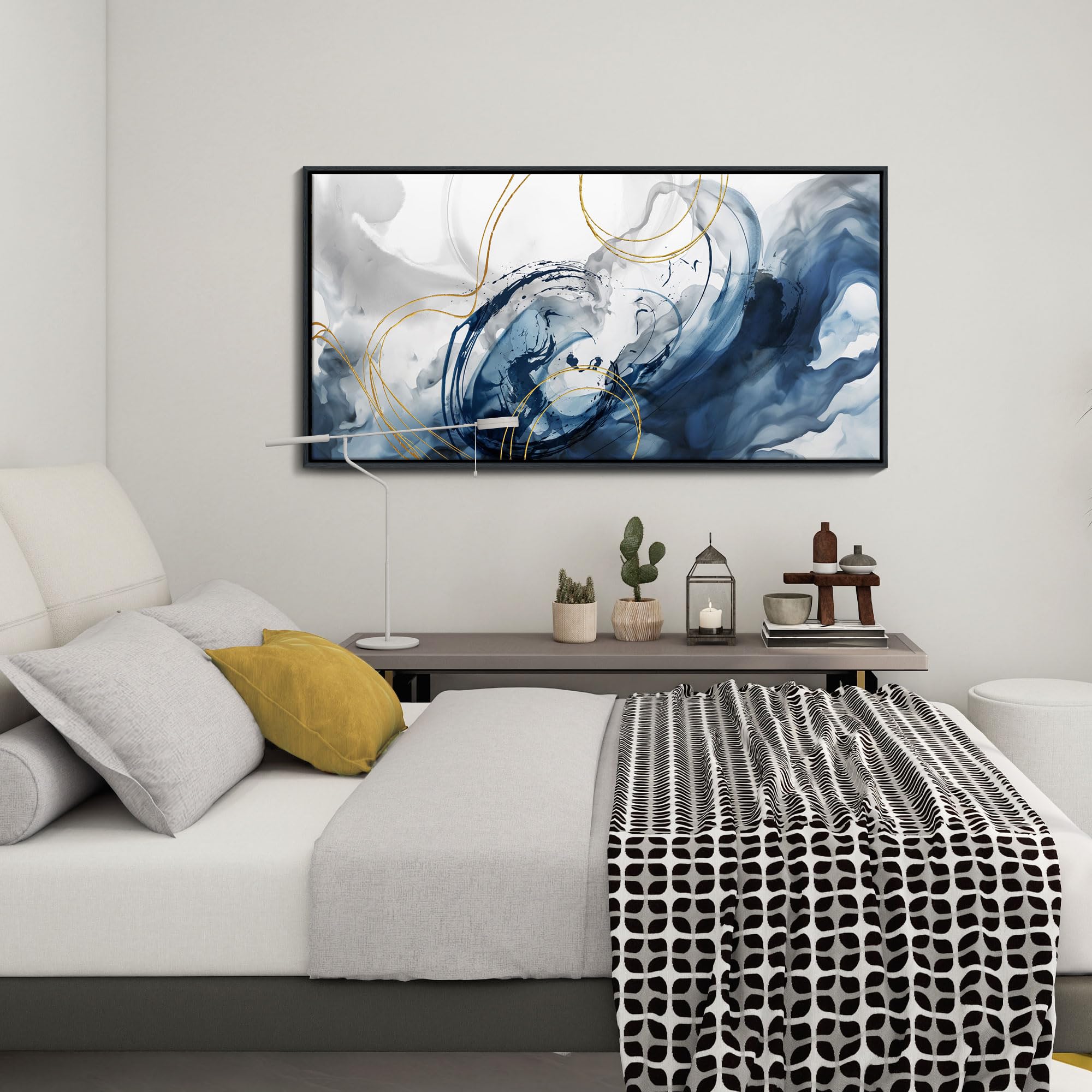 Mofutinpo Framed Abstract Canvas Wall Art Blue Pictures For Living Room Wall Decoration Large Modern Wall Art Office Artwork Wal