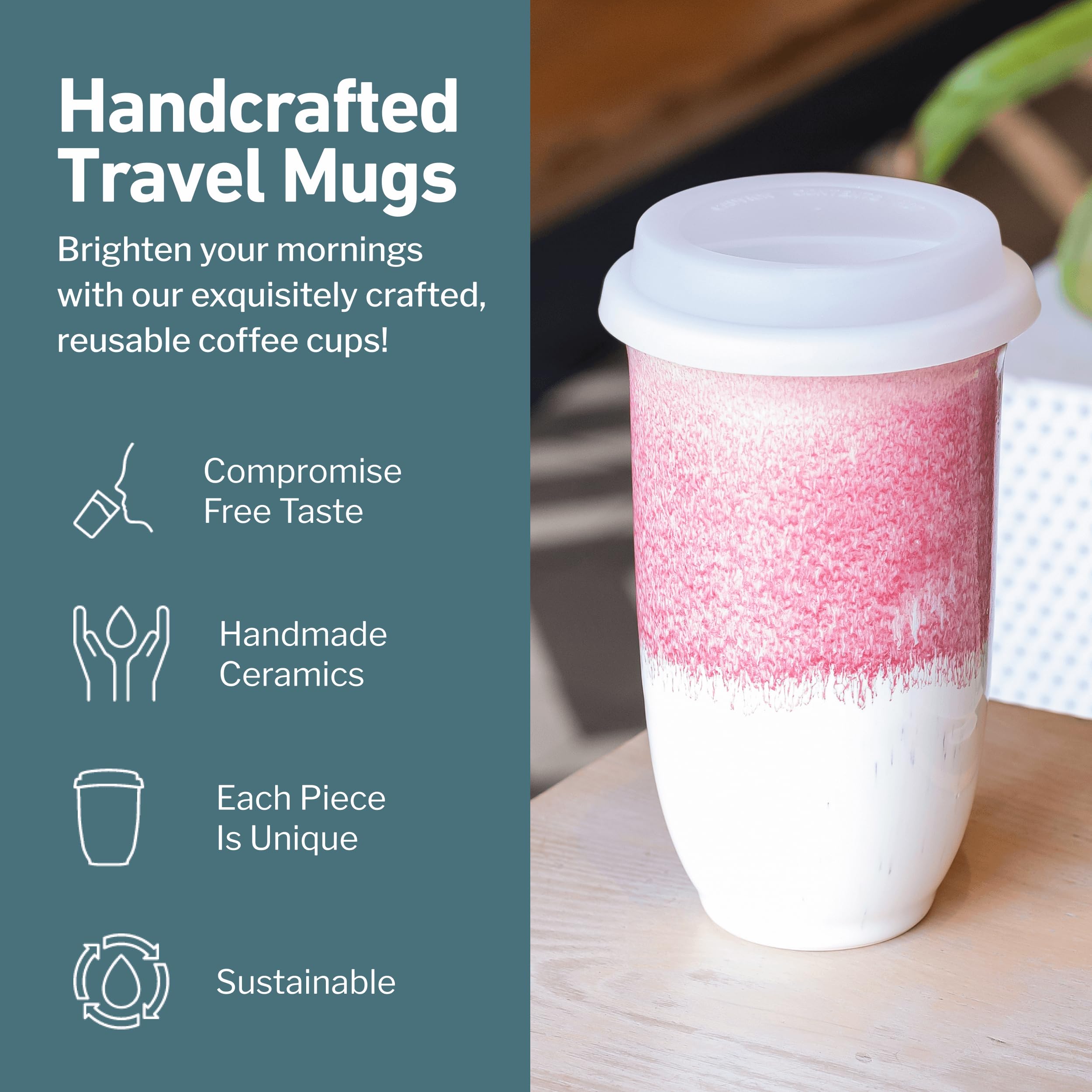 NOVA CERAMICS Coffee Travel Mug - Coffee Travel Cup - Microwave & Dishwasher Safe Coffee Pink Tumbler - Gifts For Women Men Him