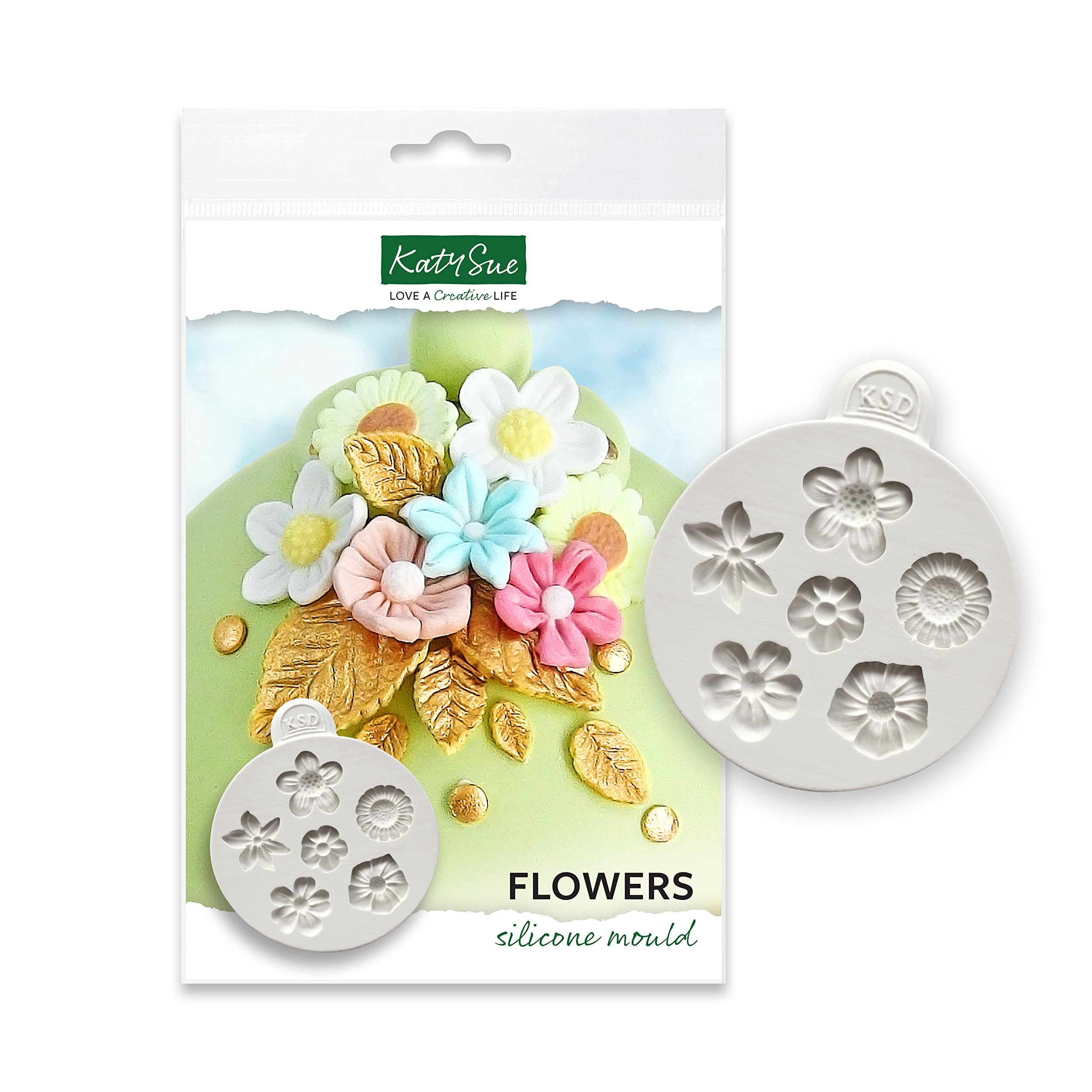 Katy Sue Flowers Silicone Mold For Cake, Cookie Decorating, & Craft. Makes 6 Different Flowers To Use With Fondant, Gum Paste, S