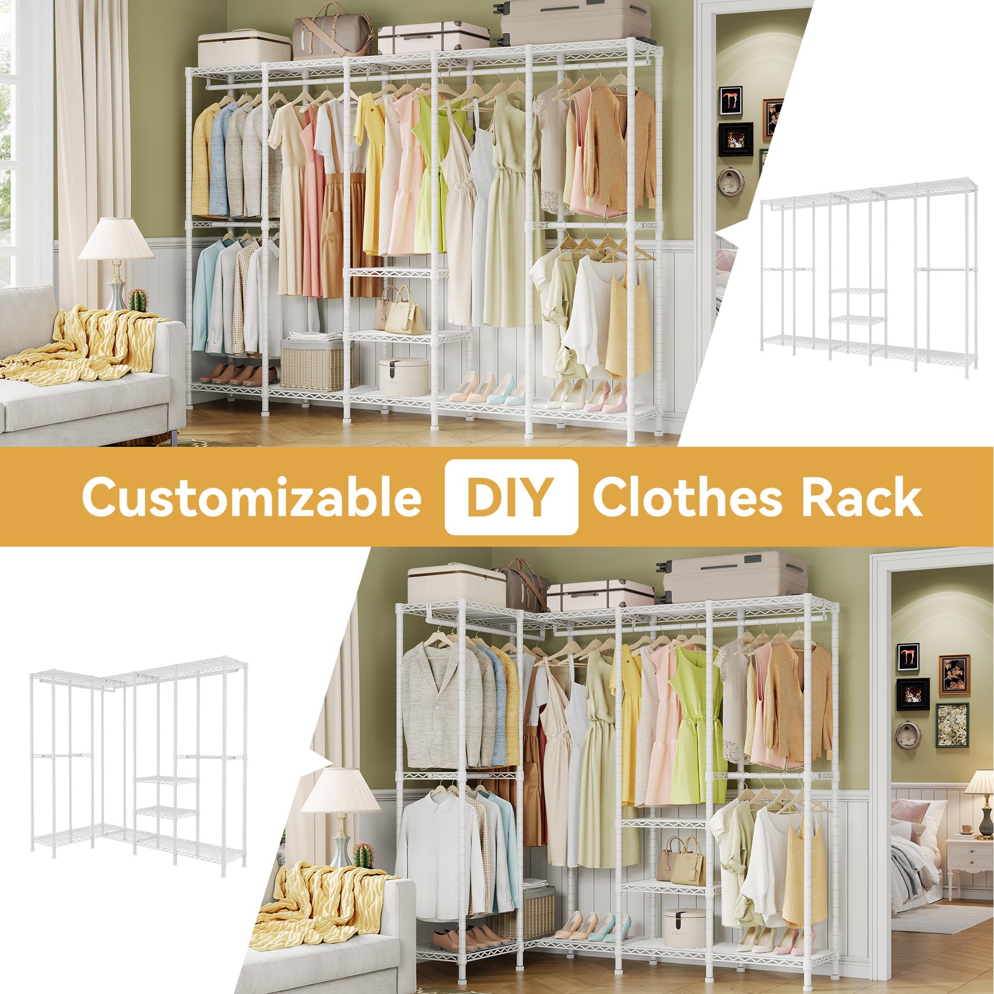 Higeego H5 Extra Large Heavy Duty Clothes Rack, Wire Garment Rack,Large Wardrobe Closet, Freestanding Closet Rack For Hanging Cl