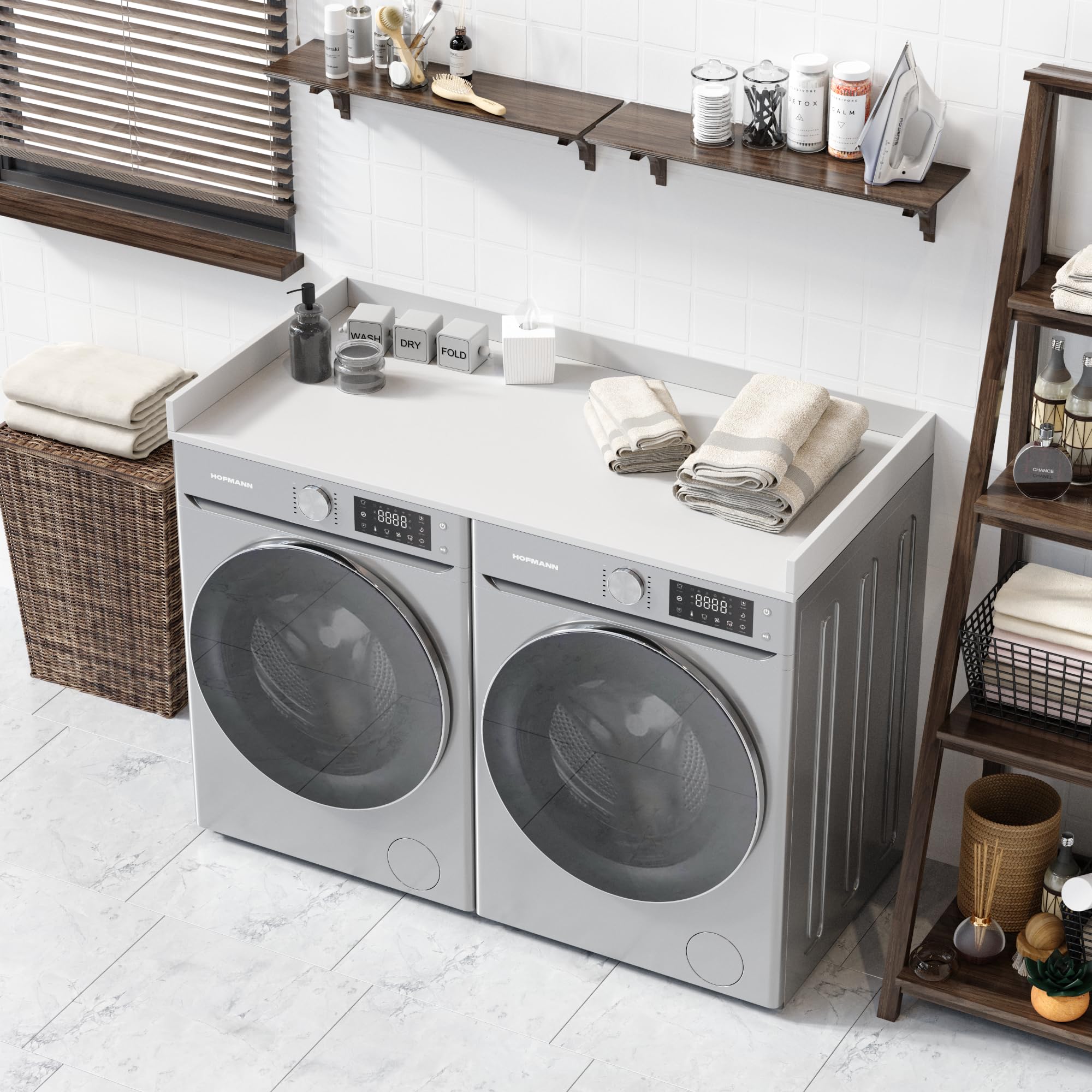 Officesimpli Washer Dryer Countertop, Made In Usa, Non-Slip Pads, Easy Clean, Laundry Room Essentials And Decor, Washer Dryer Wo
